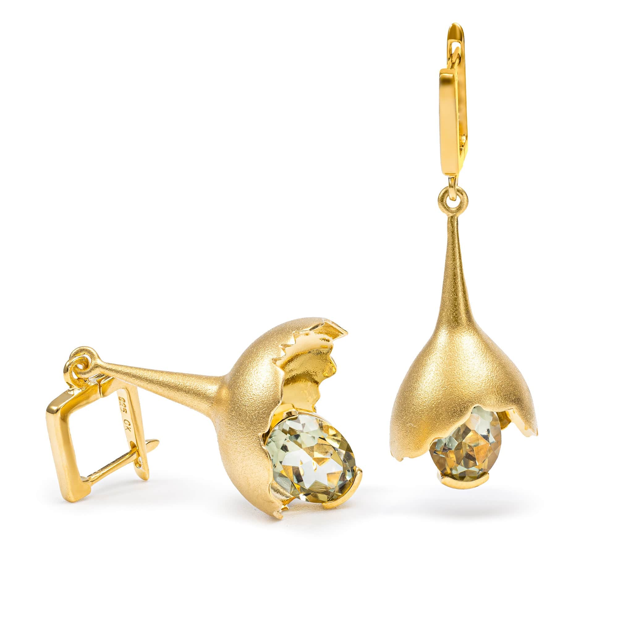 Gobl Core Sculptural Bell Earrings in Sterling Silver with Green Amethyst