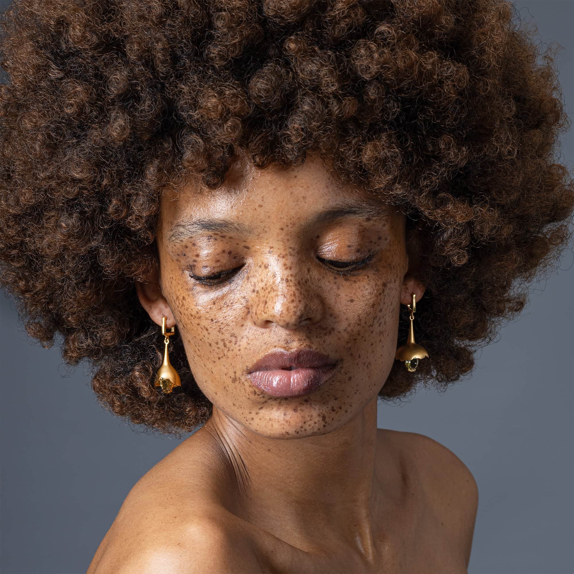 Gobl Core Sculptural Bell Earrings in Sterling Silver with Green Amethyst