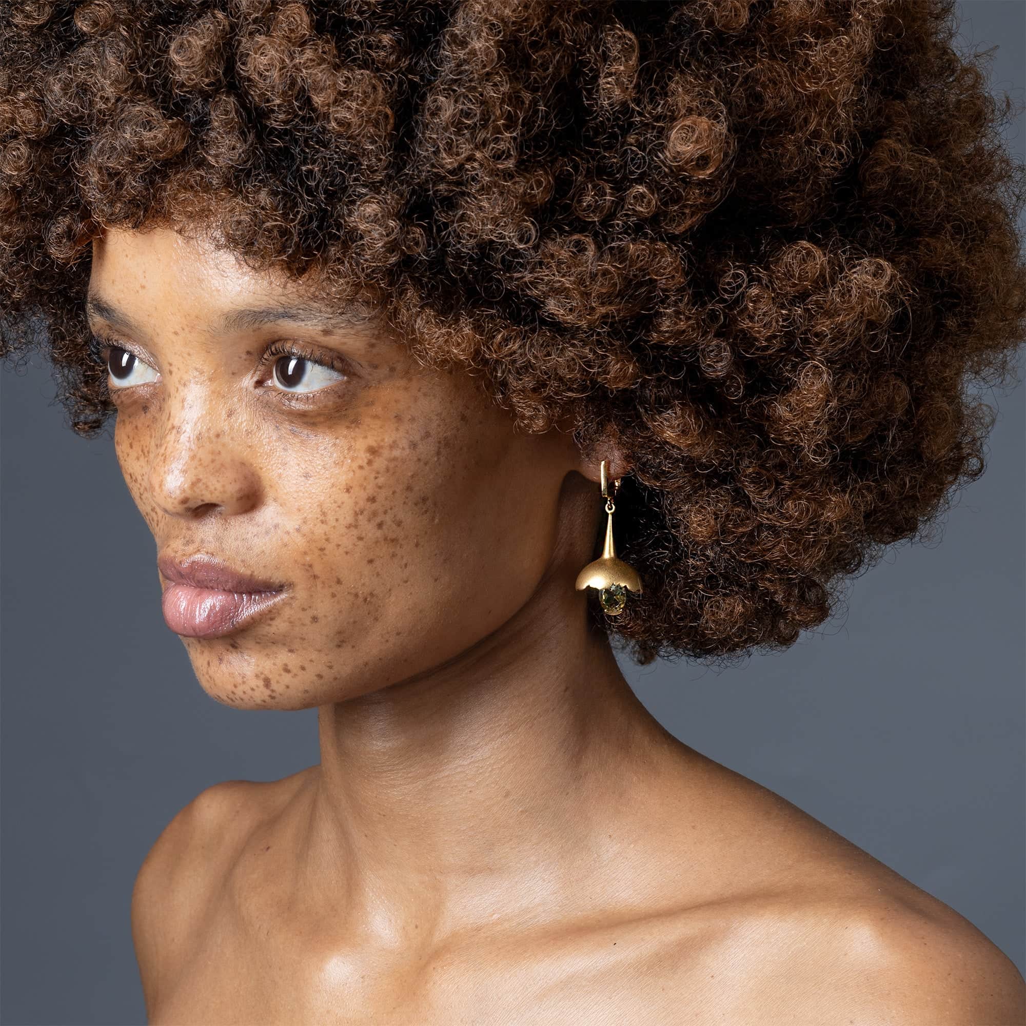 Gobl Core Sculptural Bell Earrings in Sterling Silver with Green Amethyst