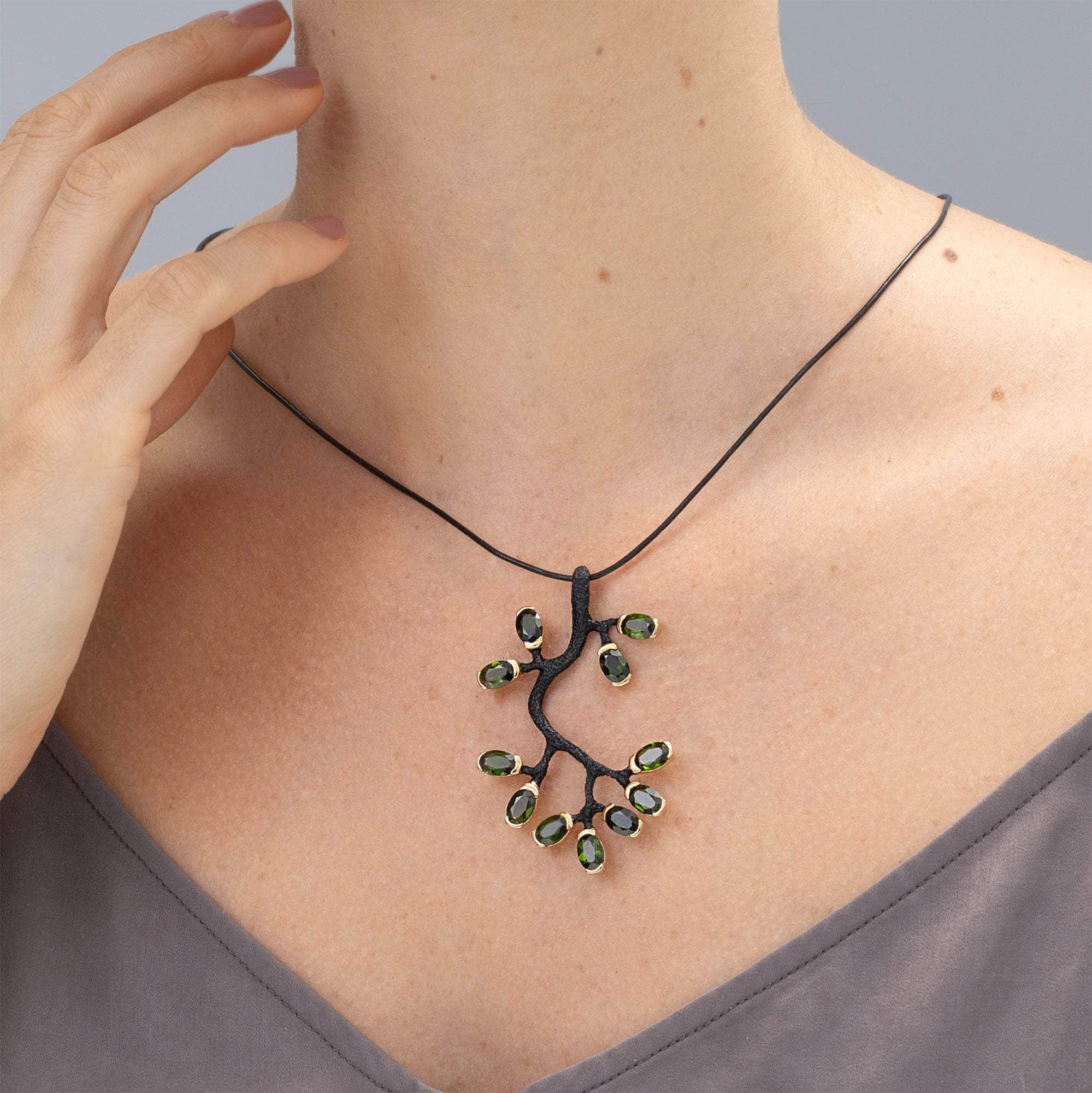 Lohata Green Branch Sterling Silver Pendant with Natural Chrome Diopside