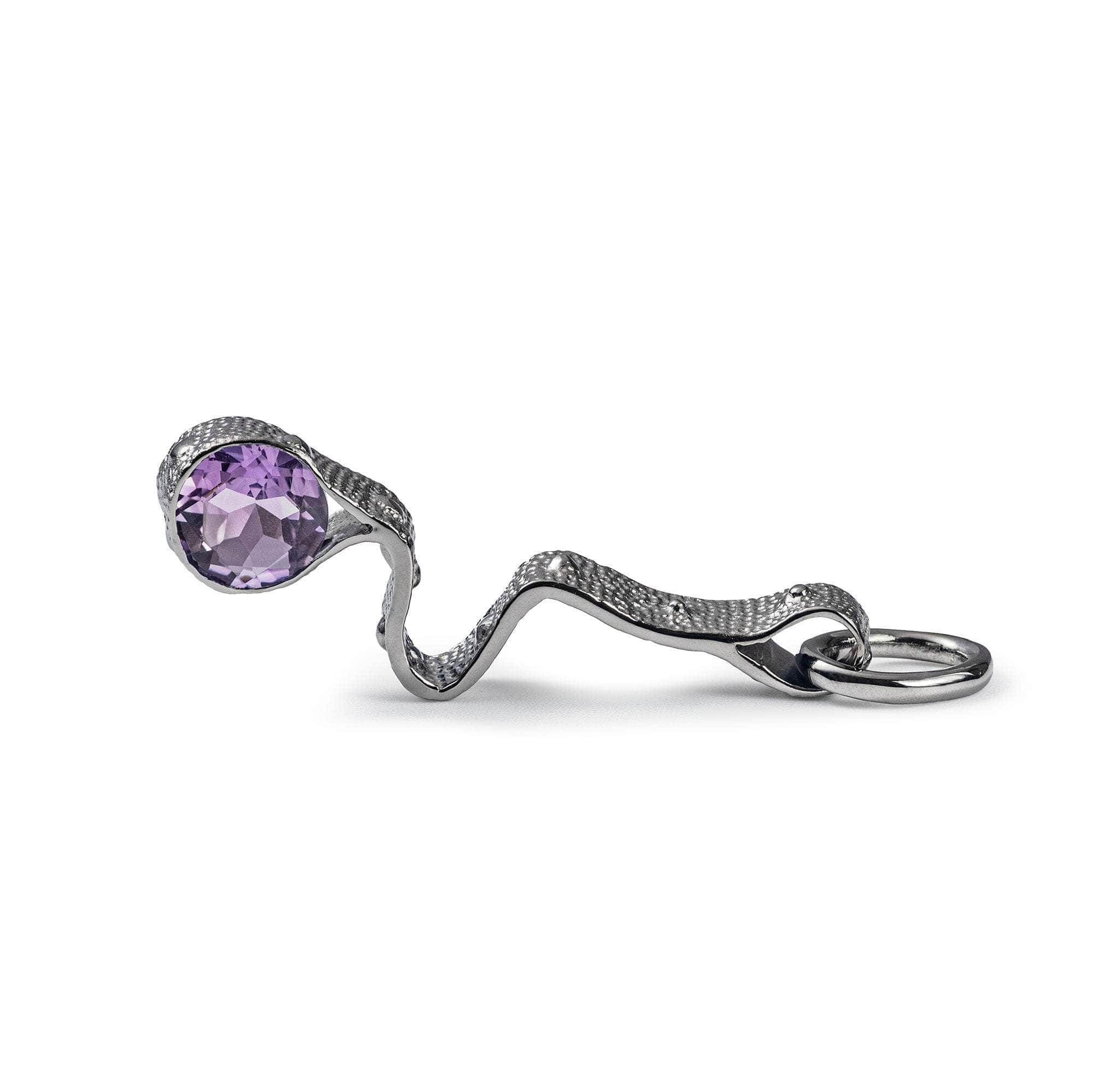 Roones Black Rhodium-Plated Silver Pendant with Natural Round-cut Amethyst