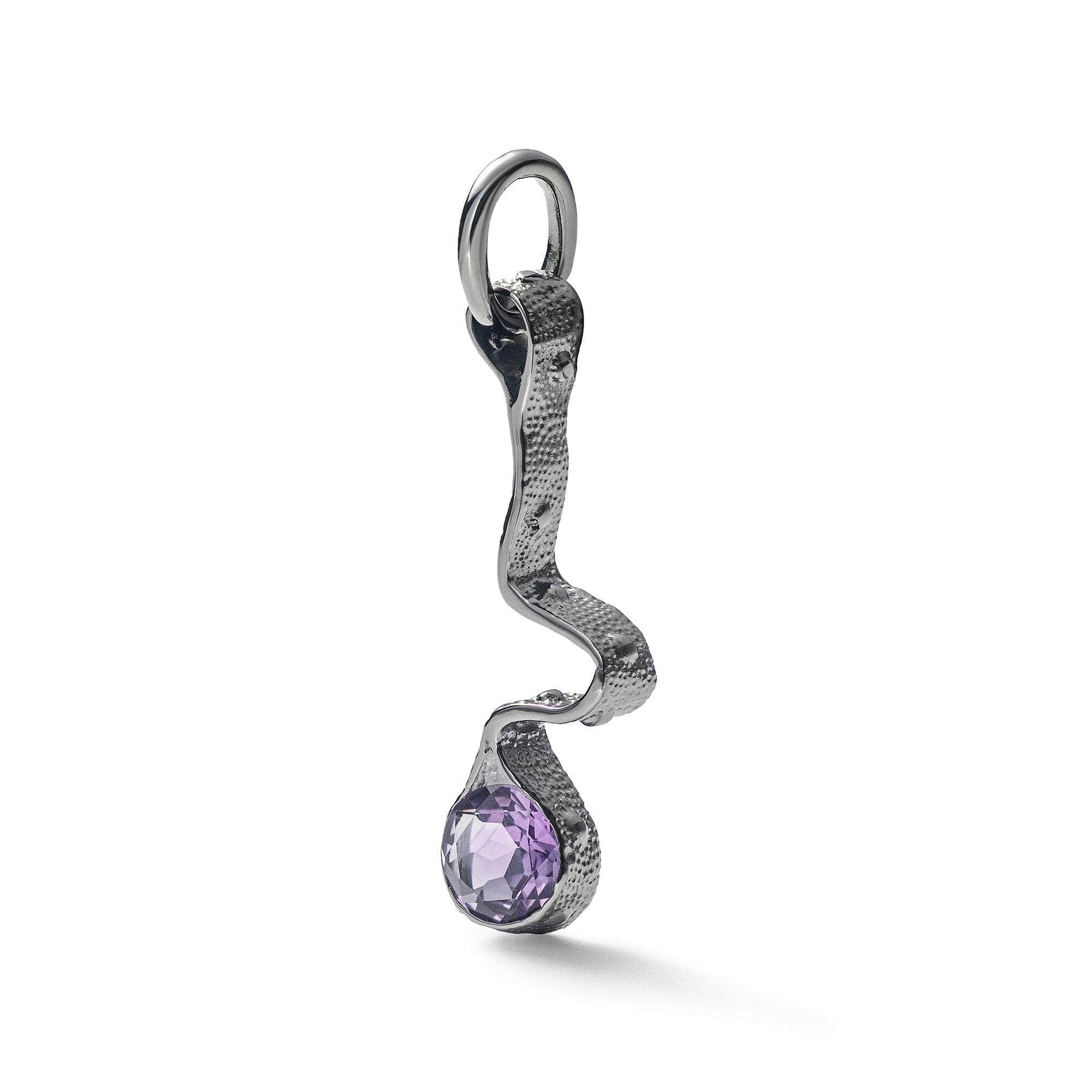 Roones Black Rhodium-Plated Silver Pendant with Natural Round-cut Amethyst