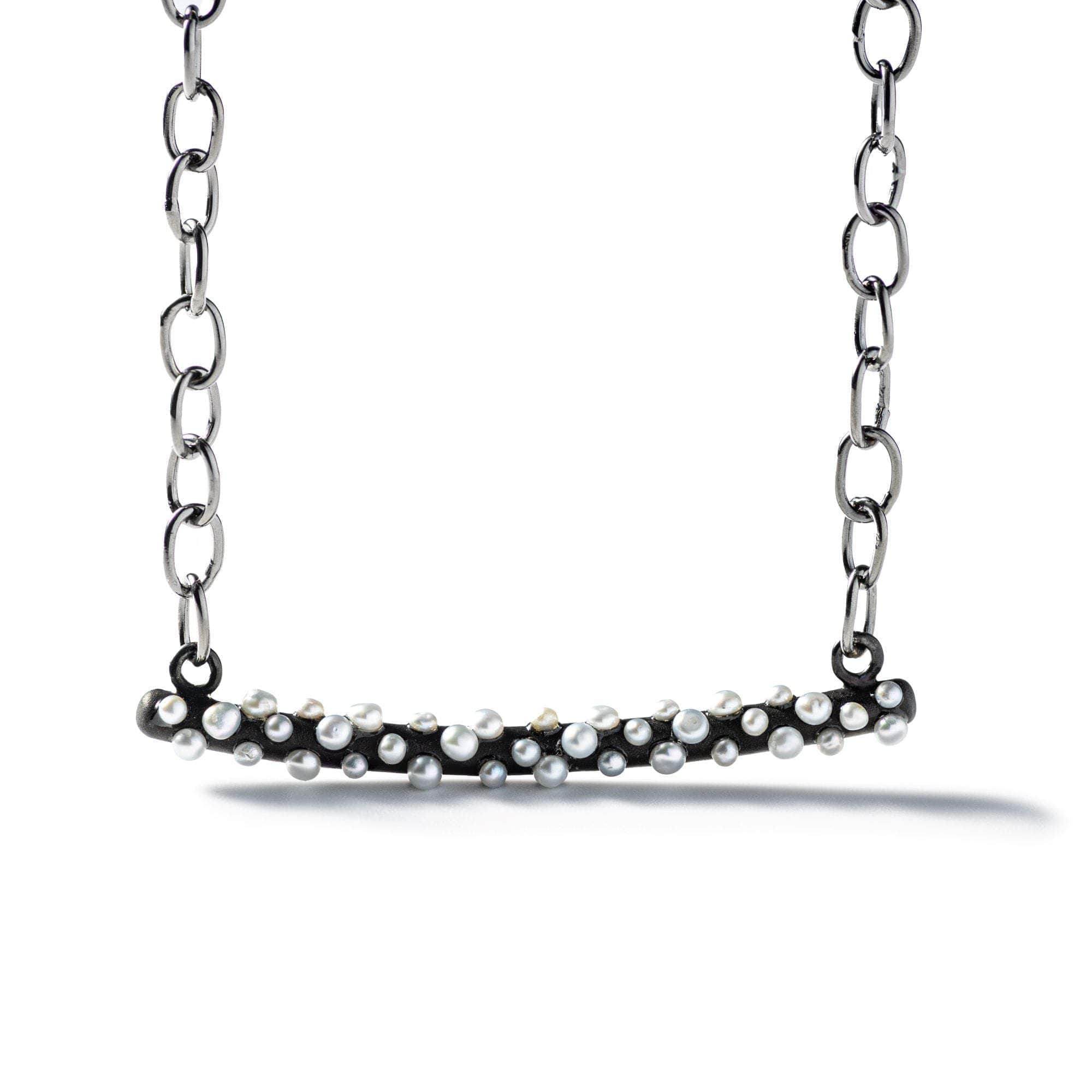 Oinos 925 Silver Modern Handcrafted Necklace with Cultured White and Gray Micro Pearls