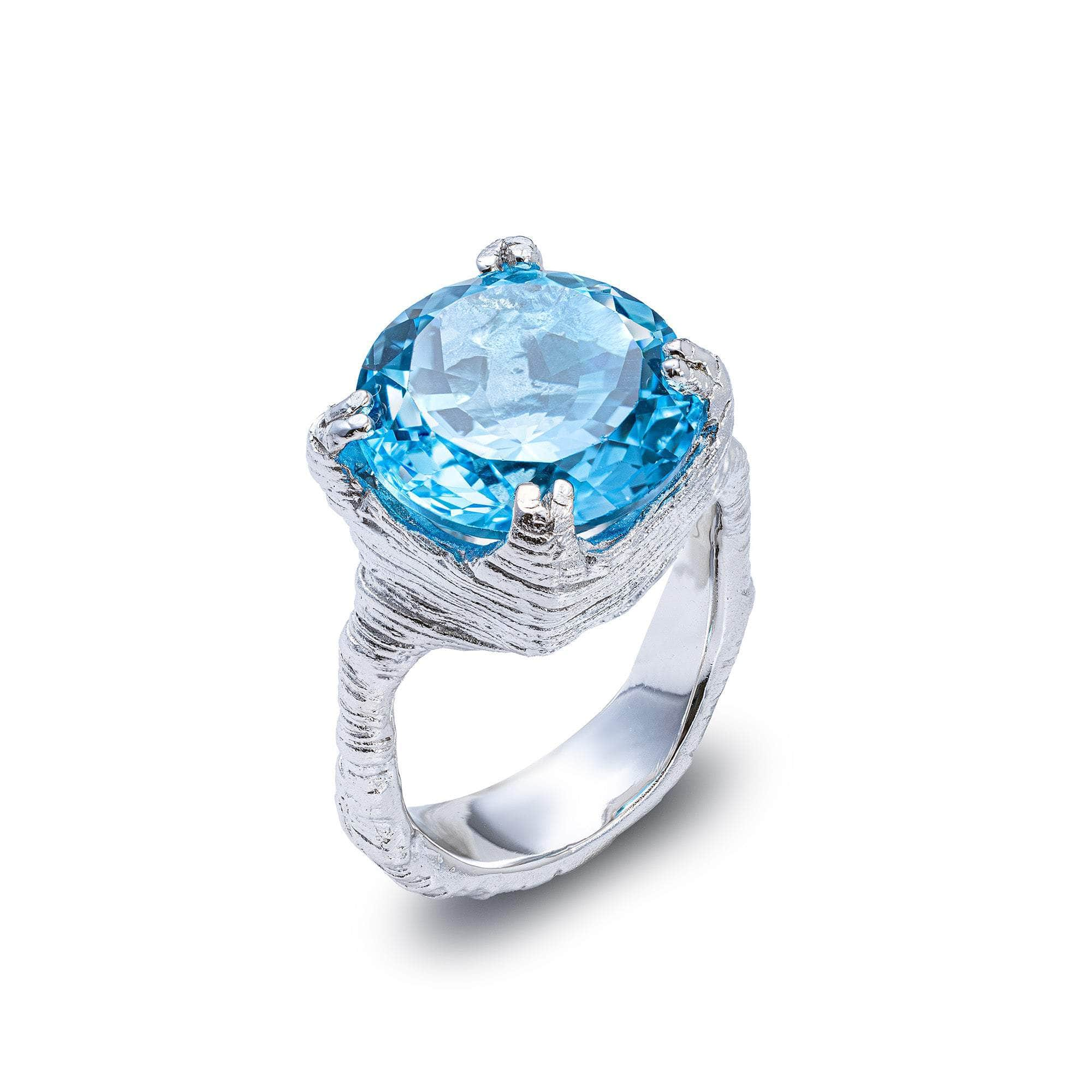 Kaio Unisex Sterling Silver Ring with Natural Round-Cut Blue Topaz