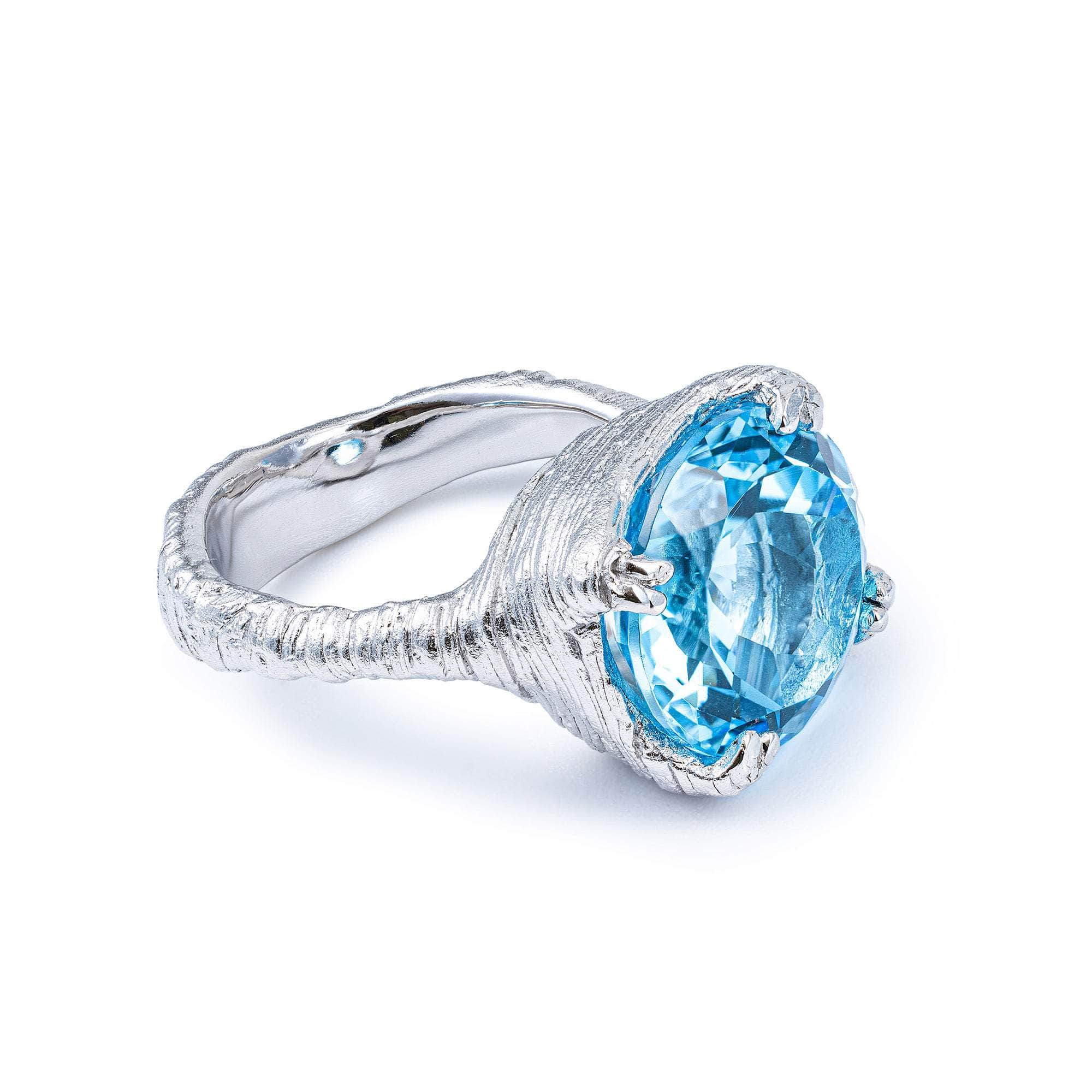 Kaio Unisex Sterling Silver Ring with Natural Round-Cut Blue Topaz