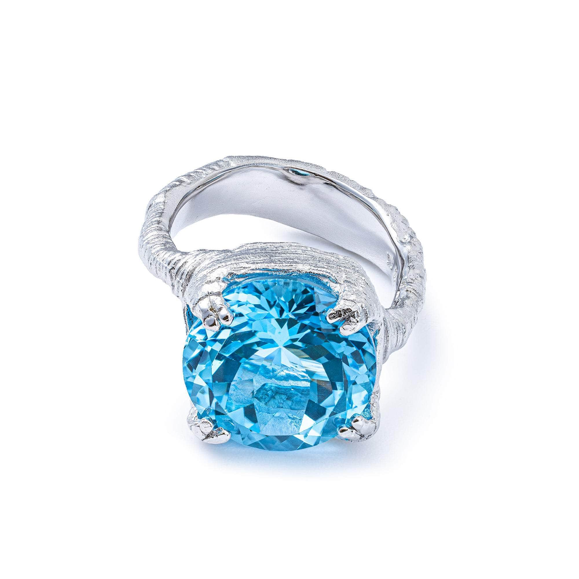 Kaio Unisex Sterling Silver Ring with Natural Round-Cut Blue Topaz