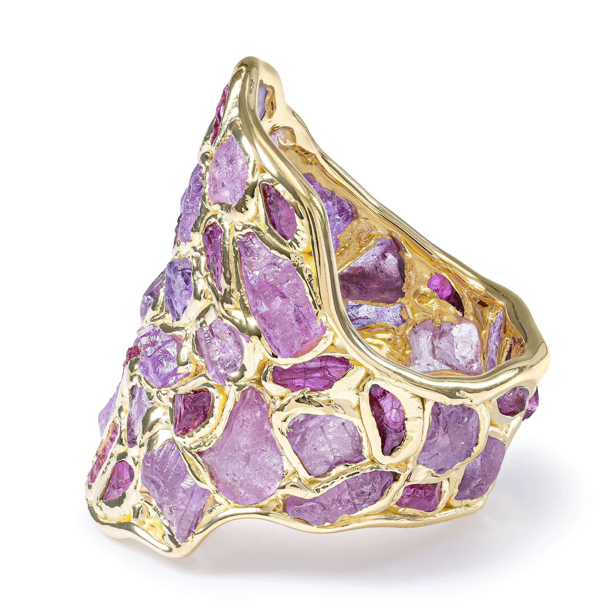 Kelea Handcrafted Ring with Raw Pink Sapphire & Ruby in 14K Gold Plated Silver