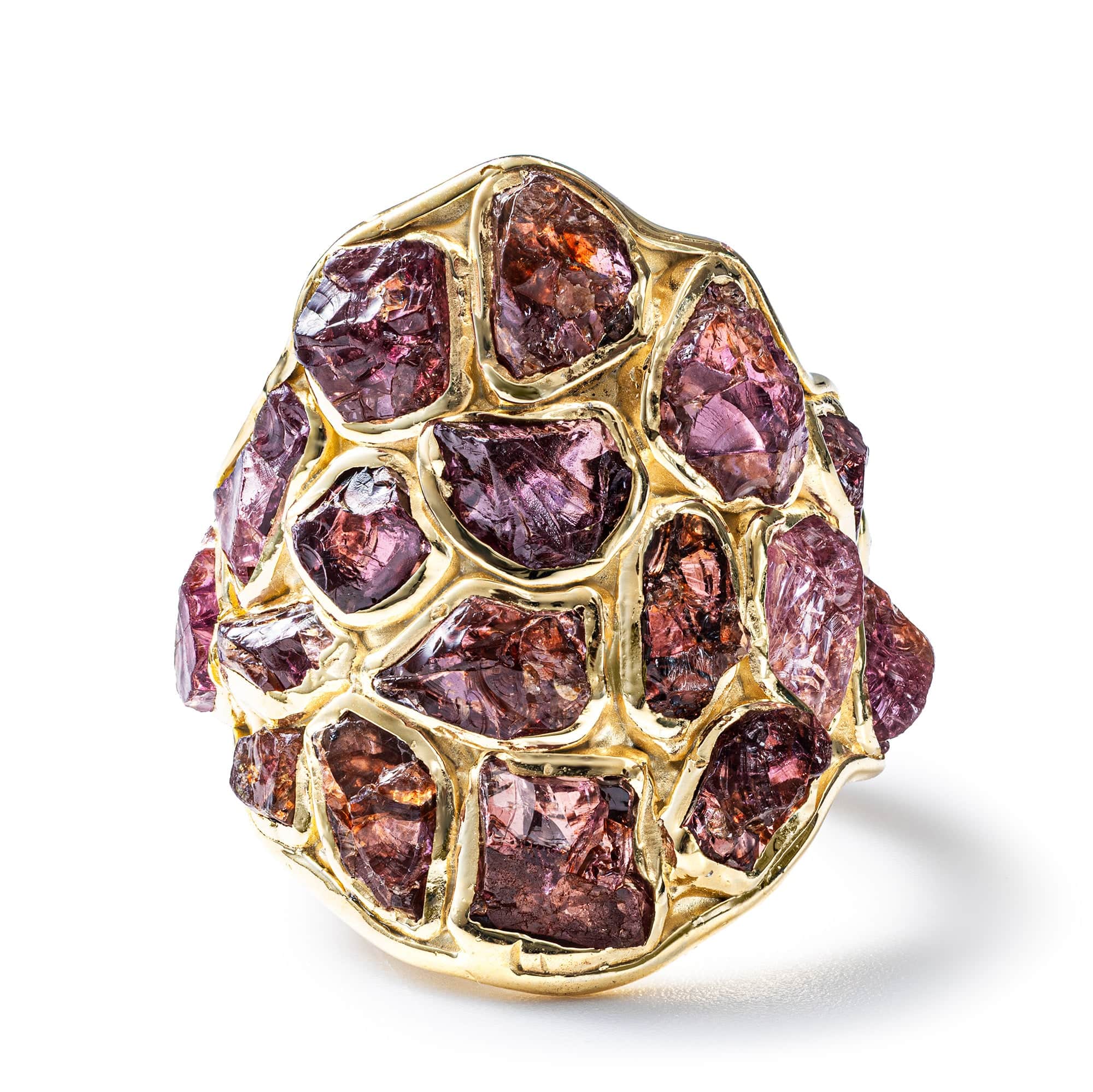 Kelea Handcrafted Ring with Rough Pyrope Garnet in 14K Gold Plated Silver