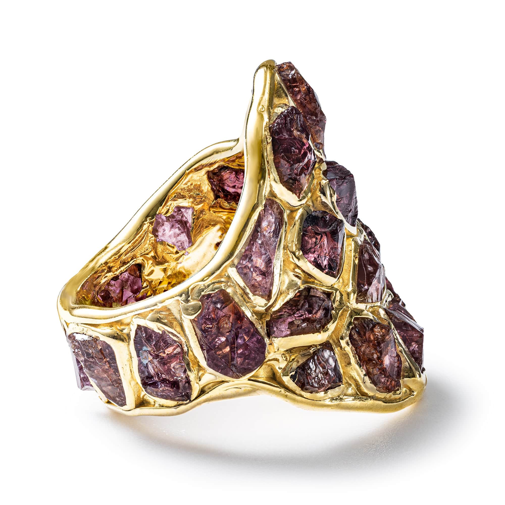 Kelea Handcrafted Ring with Rough Pyrope Garnet in 14K Gold Plated Silver