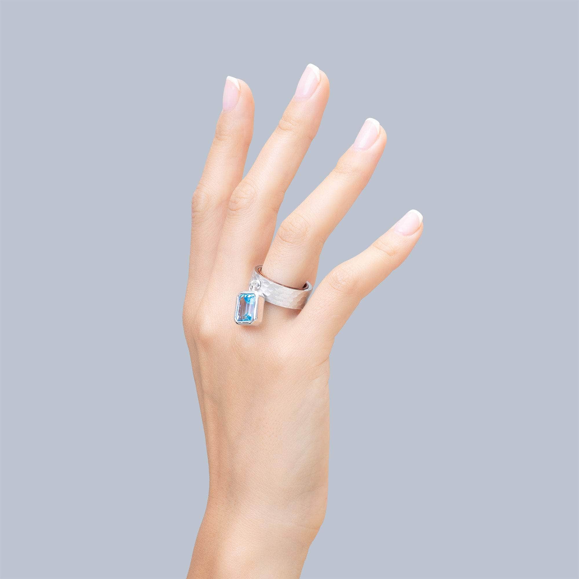 Kelpie Handmade Sterling Silver Ring with Octagon Blue Topaz and Rosewood Core
