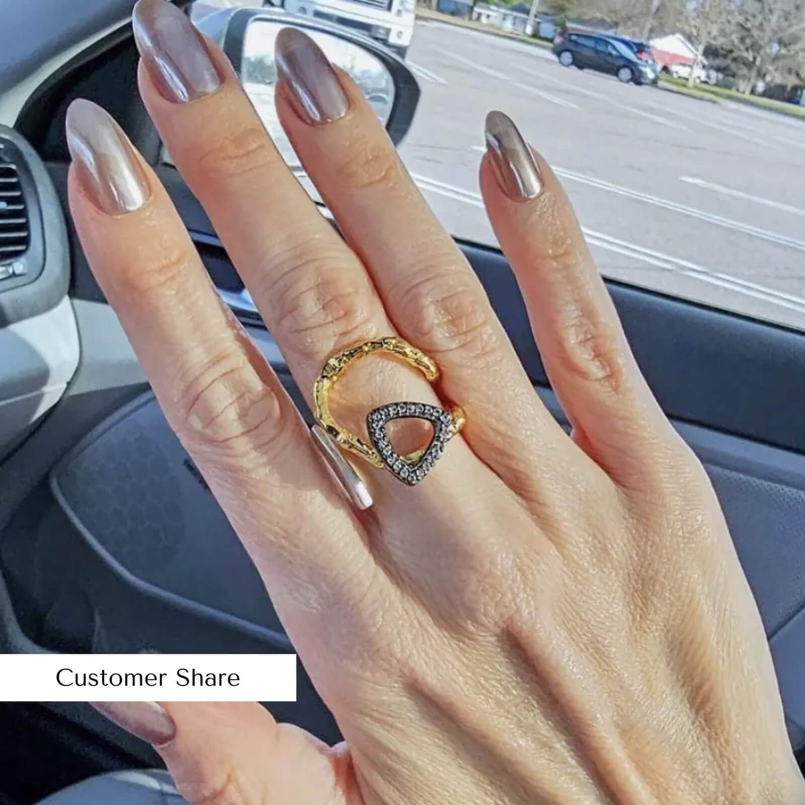 Laufeia Iconic Gold & Black Rhodium-Plated 925 Silver Ring with White Topaz
