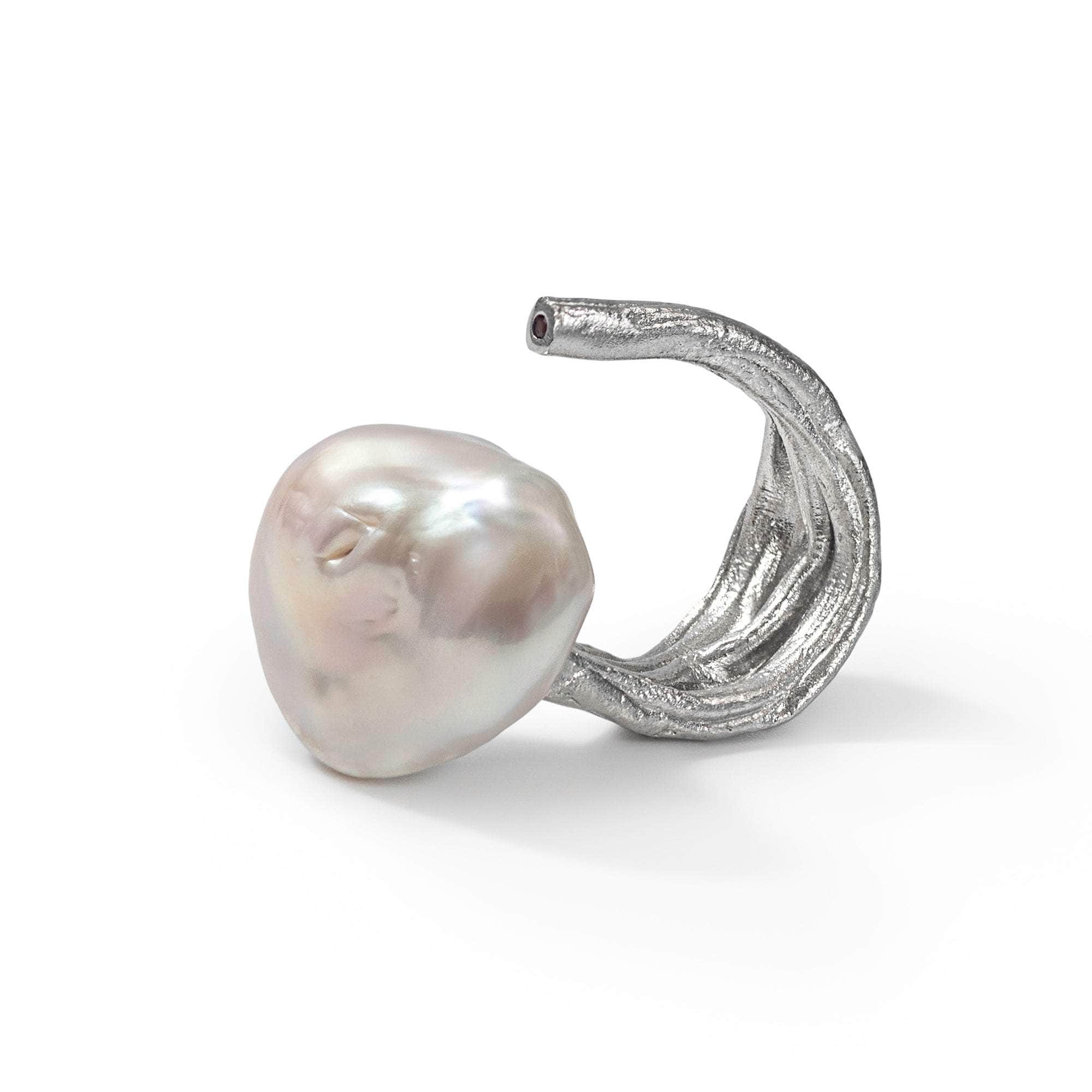 Laurel Baroque Pearl and Rhodolite Ring (White Rhodium) GERMAN KABIRSKI