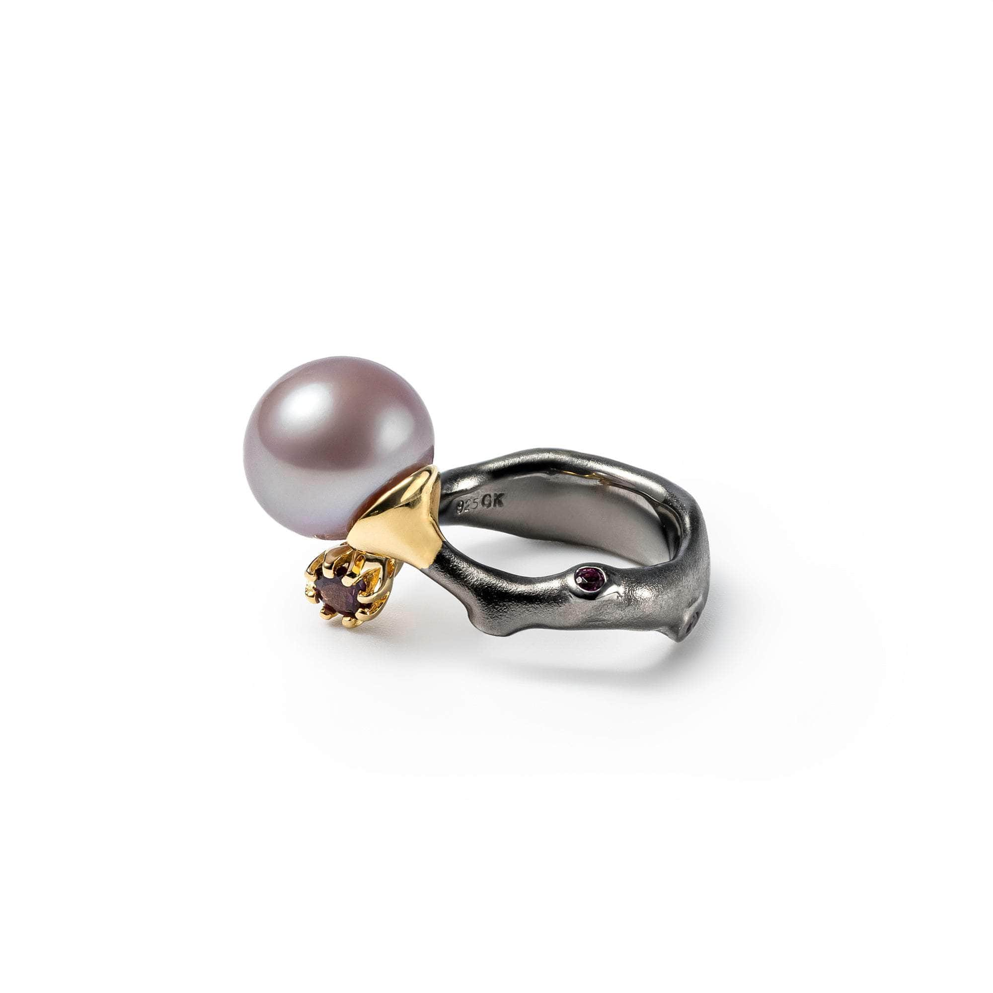 Linnie Purple Pearl and Rhodolite Ring (Black Rhodium and Gold 18K) GERMAN KABIRSKI