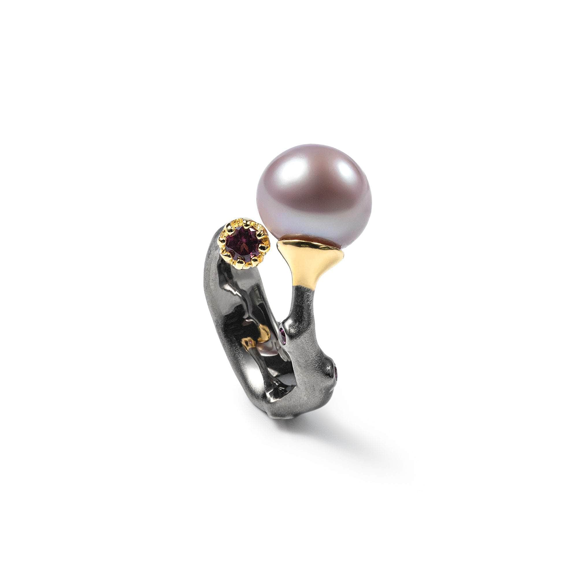 Linnie Purple Pearl and Rhodolite Ring (Black Rhodium and Gold 18K) GERMAN KABIRSKI