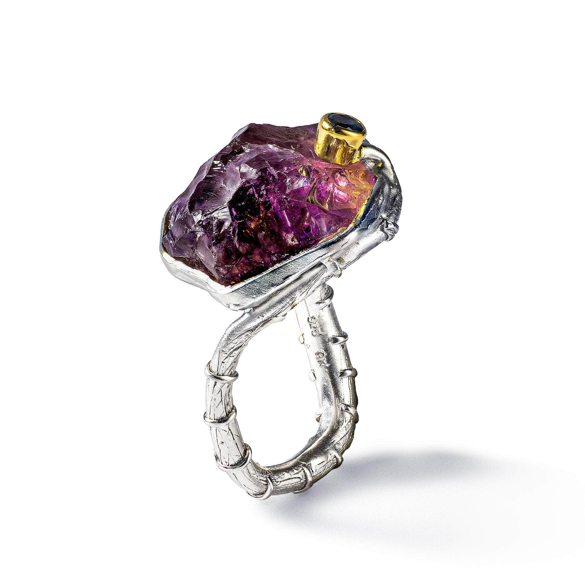 Lipso Rough Amethyst and Blue Sapphire Ring GERMAN KABIRSKI