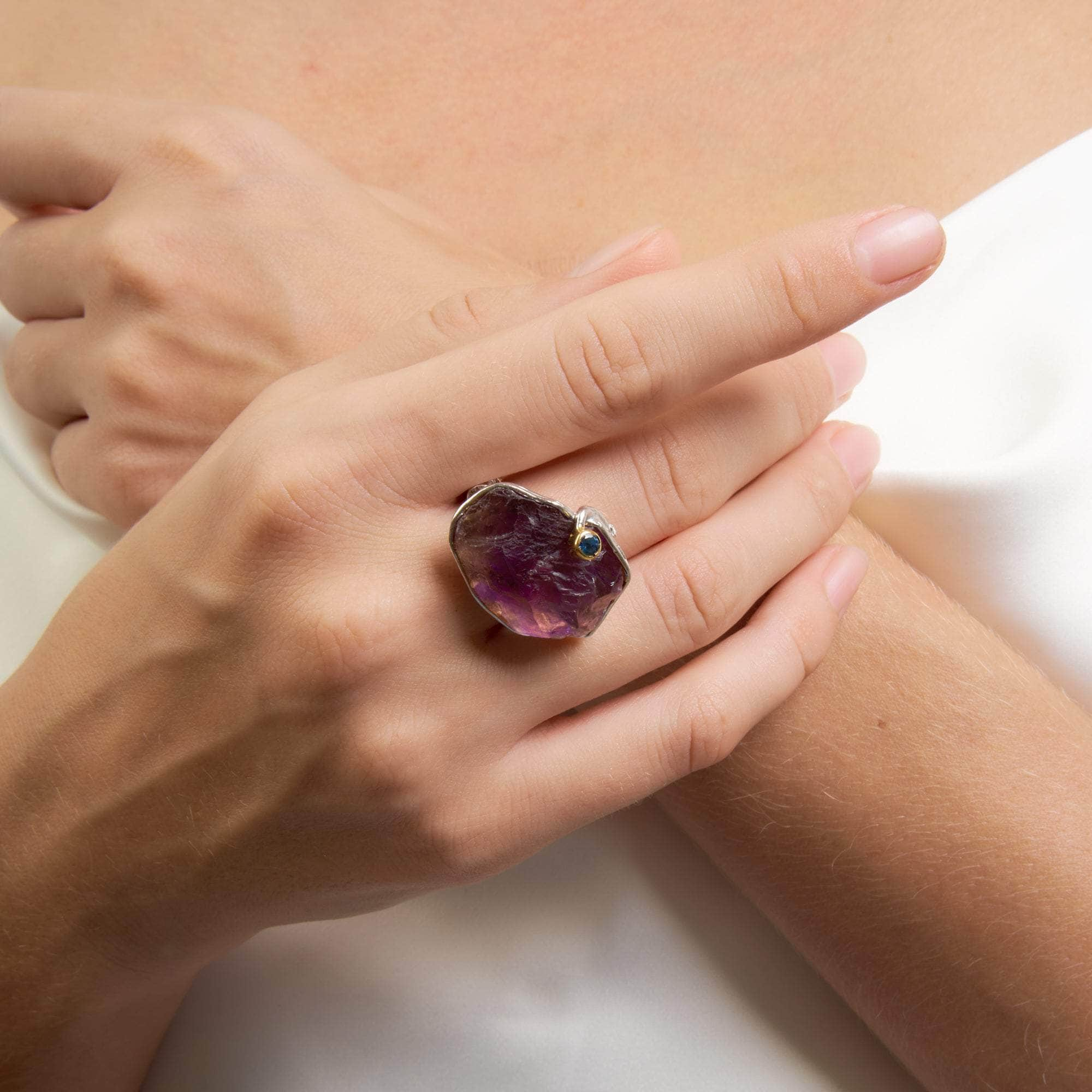 Lipso Rough Amethyst and Blue Sapphire Ring GERMAN KABIRSKI