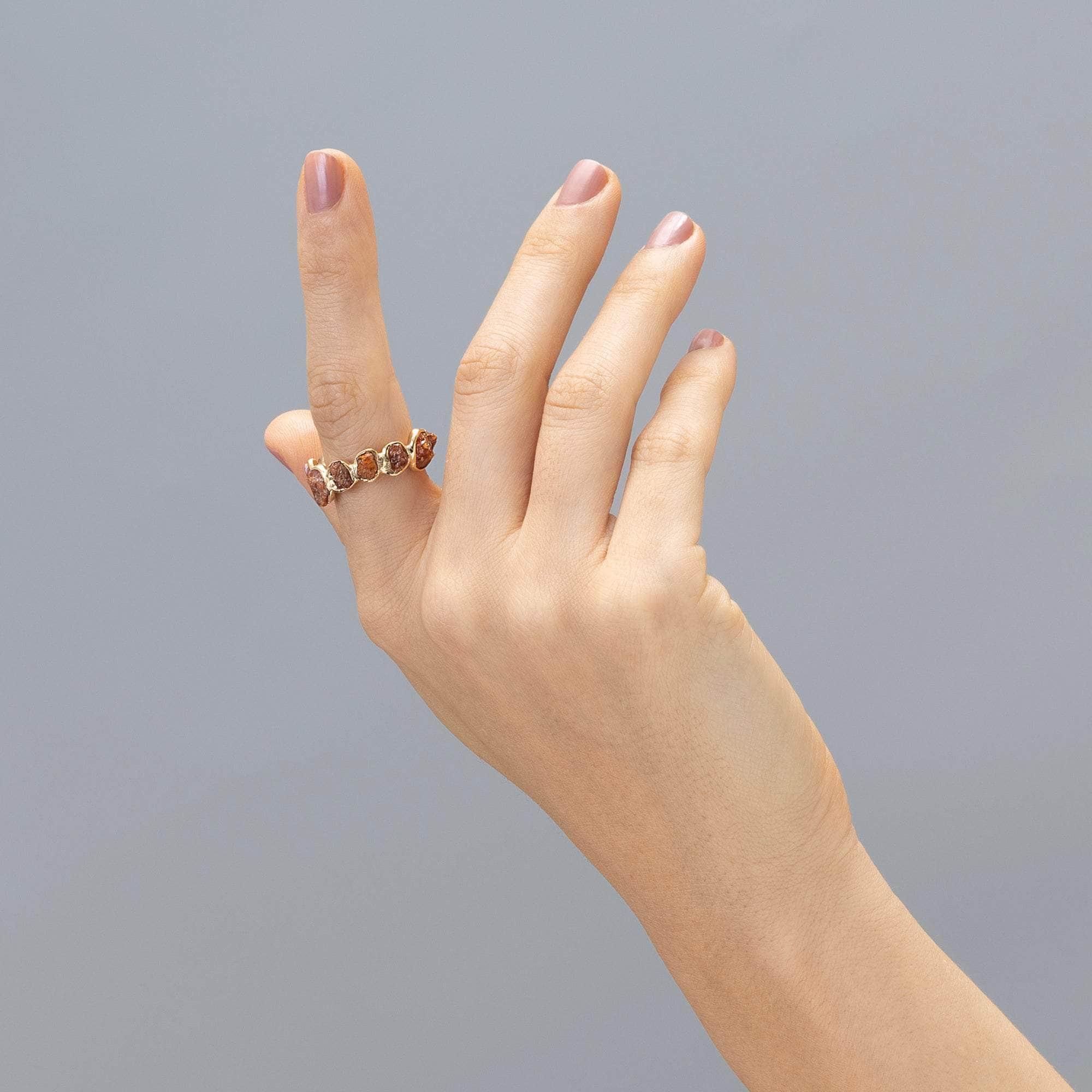 Livia Handmade Designer Ring with Raw Spessartine Garnet in 18K Gold-Plated Sterling Silver