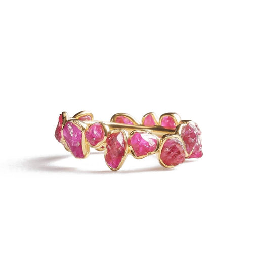 Livia Iconic Raw Ruby Silver Ring With Minimalist Design and 18K Gold Plating