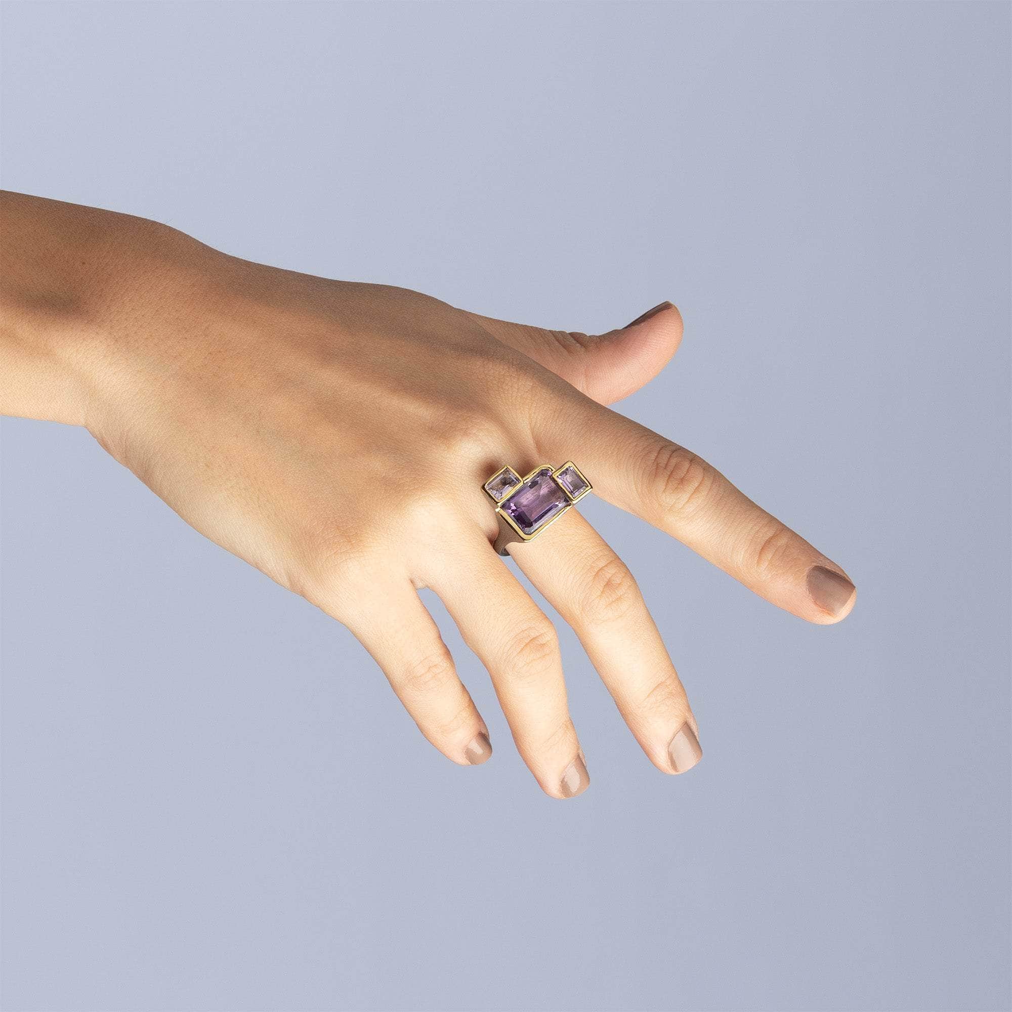 Lono Sterling Silver Sculptural Designer Ring with Octagon-cut Amethyst