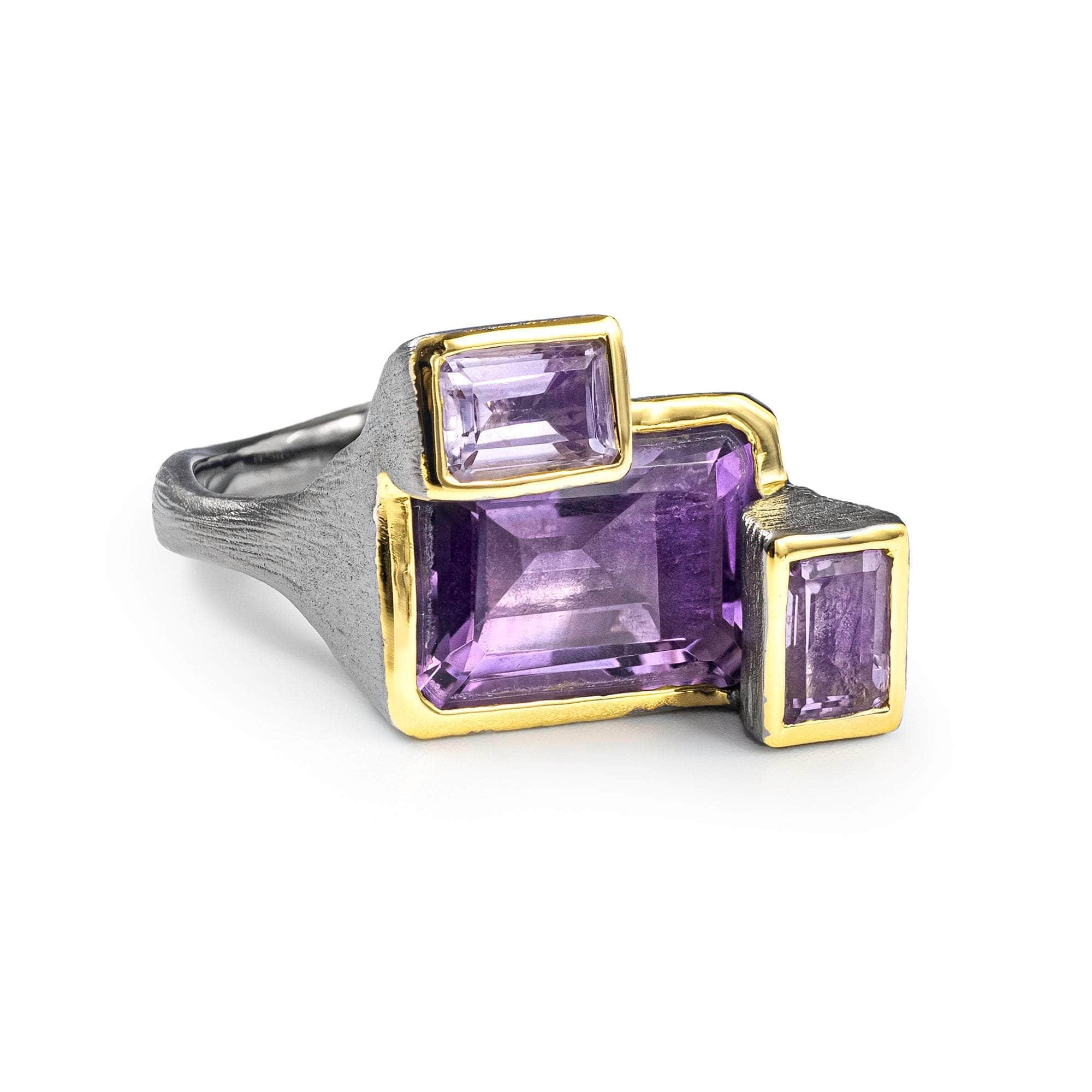 Lono Sterling Silver Sculptural Designer Ring with Octagon-cut Amethyst