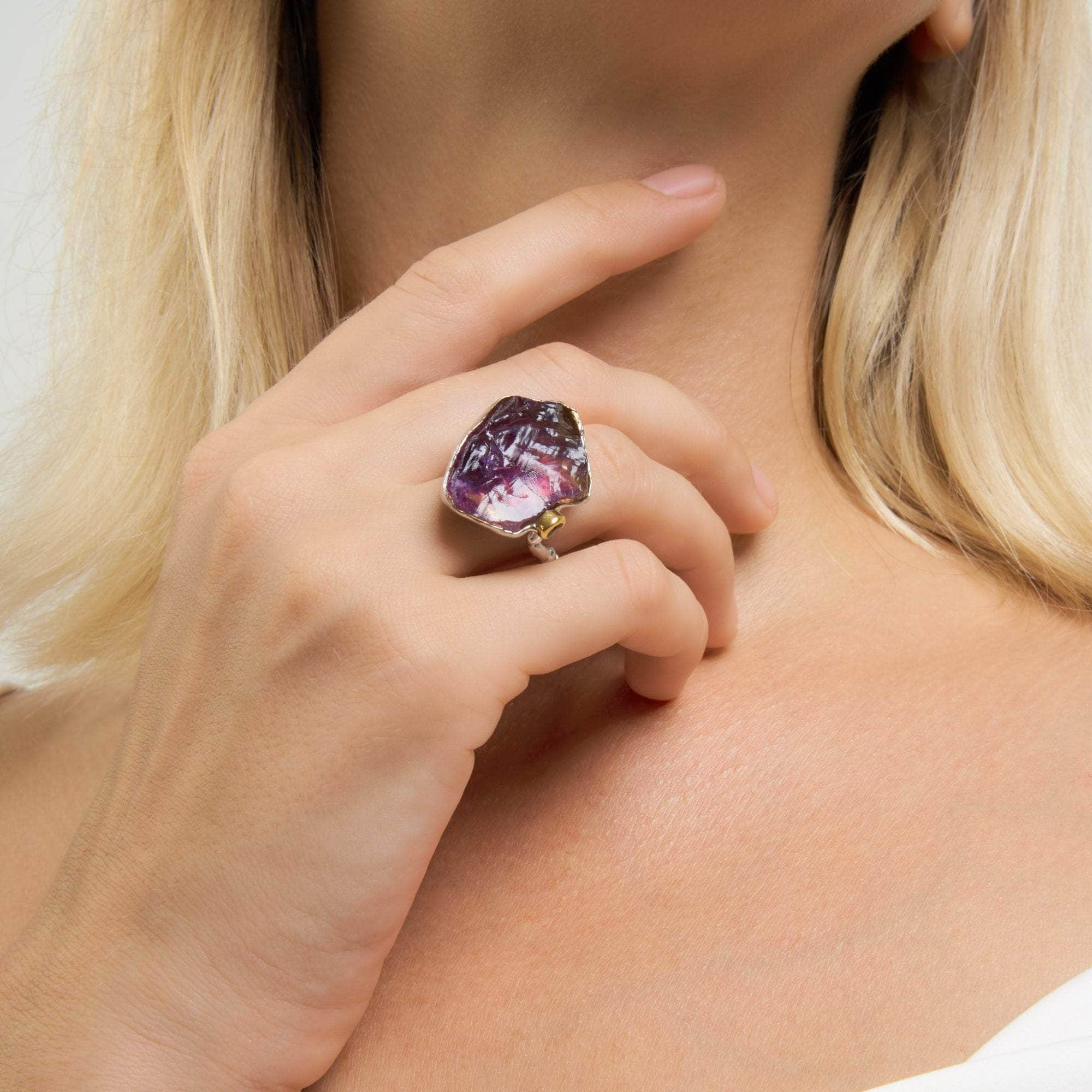 Lorane Rough Amethyst and Blue Sapphire Ring GERMAN KABIRSKI