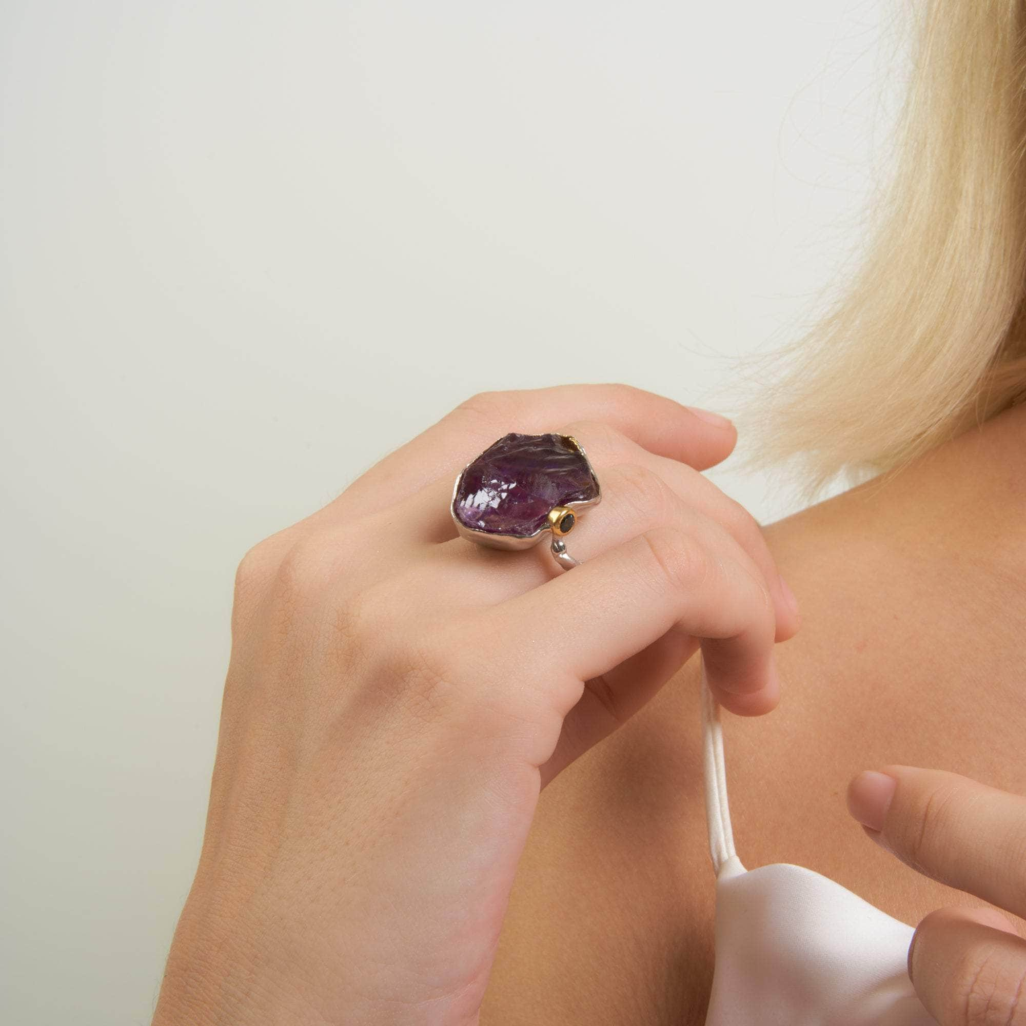 Lorane Rough Amethyst and Blue Sapphire Ring GERMAN KABIRSKI