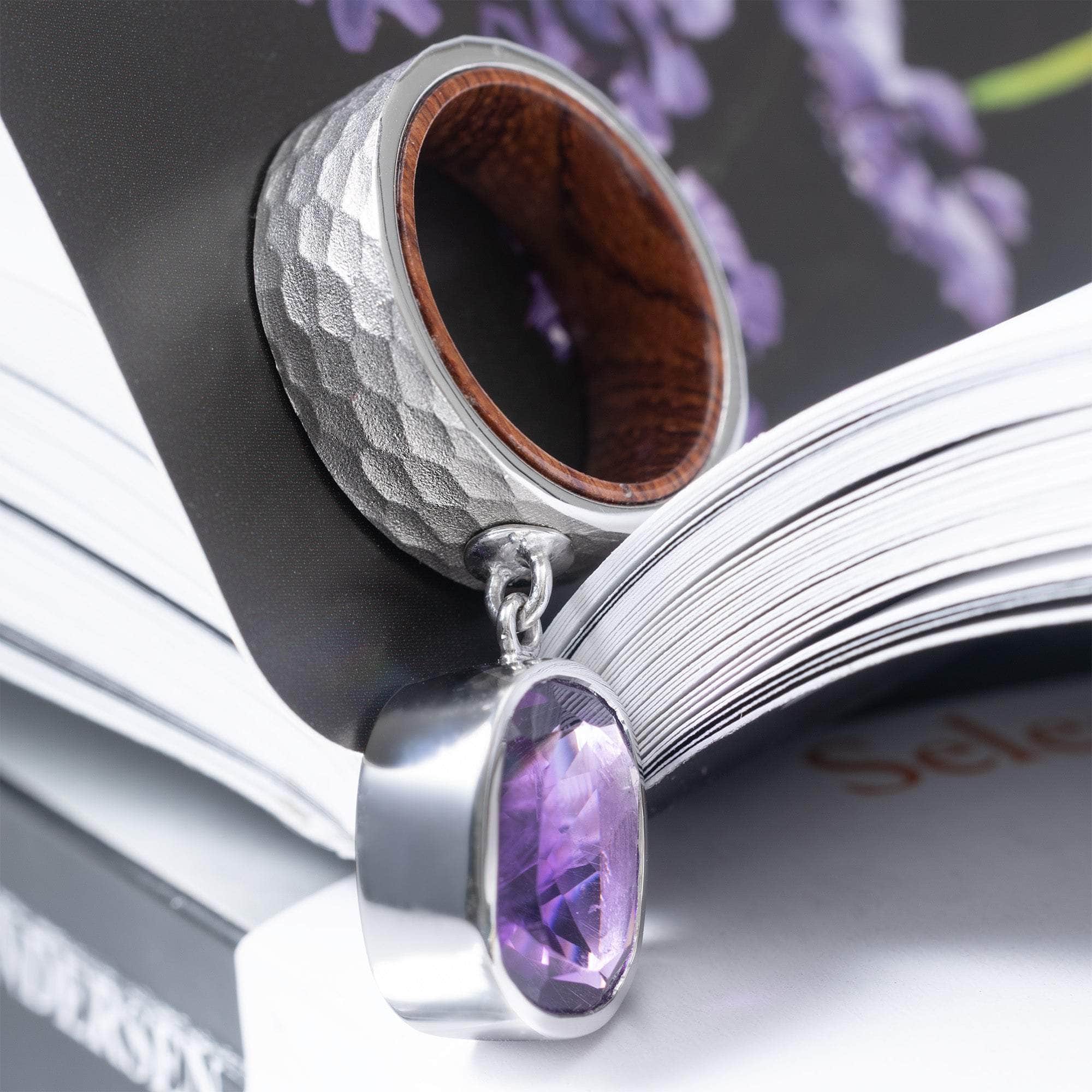 Lorelei Handmade 925 Silver & Rosewood Ring with Octagon-Cut Amethyst