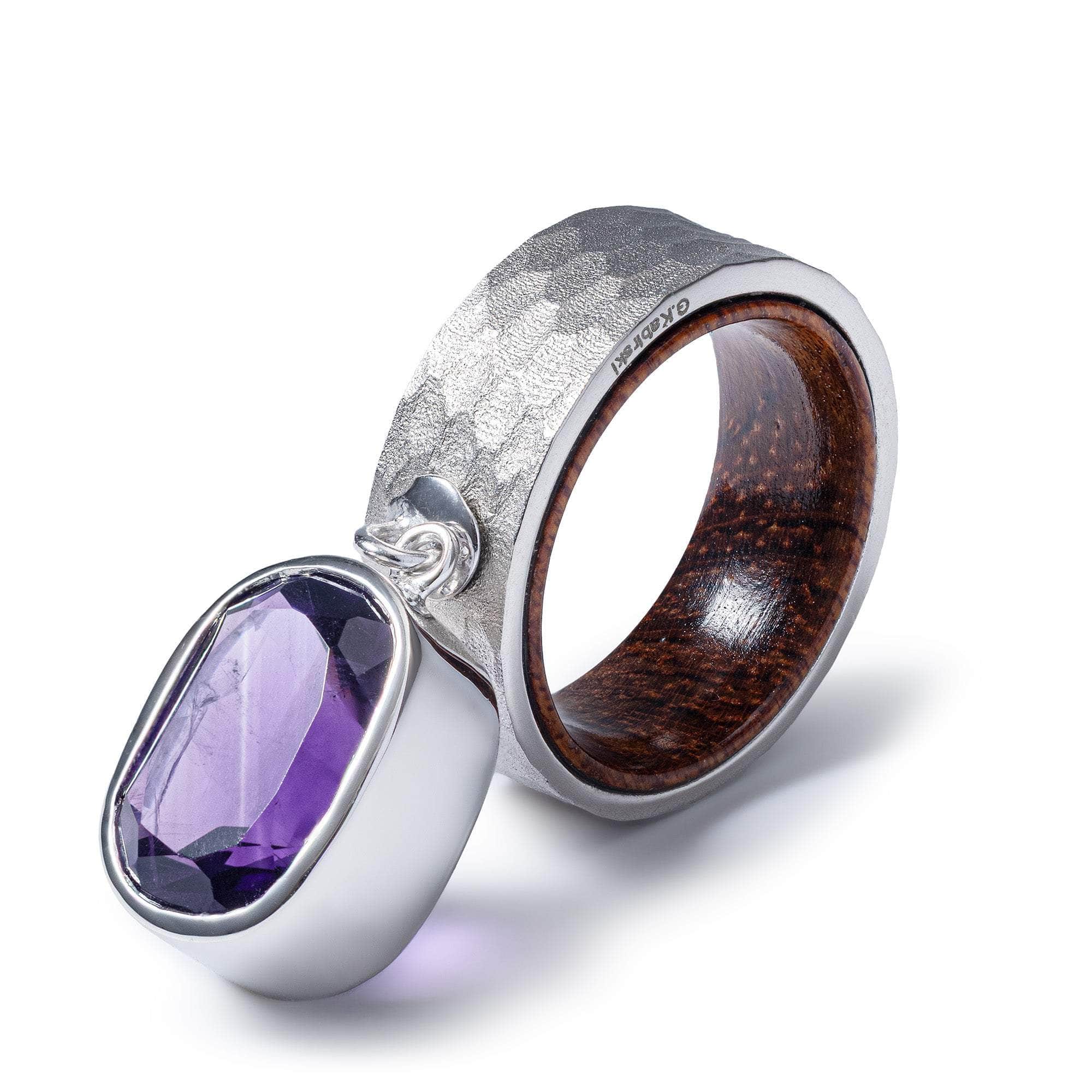 Lorelei Handmade 925 Silver & Rosewood Ring with Octagon-Cut Amethyst