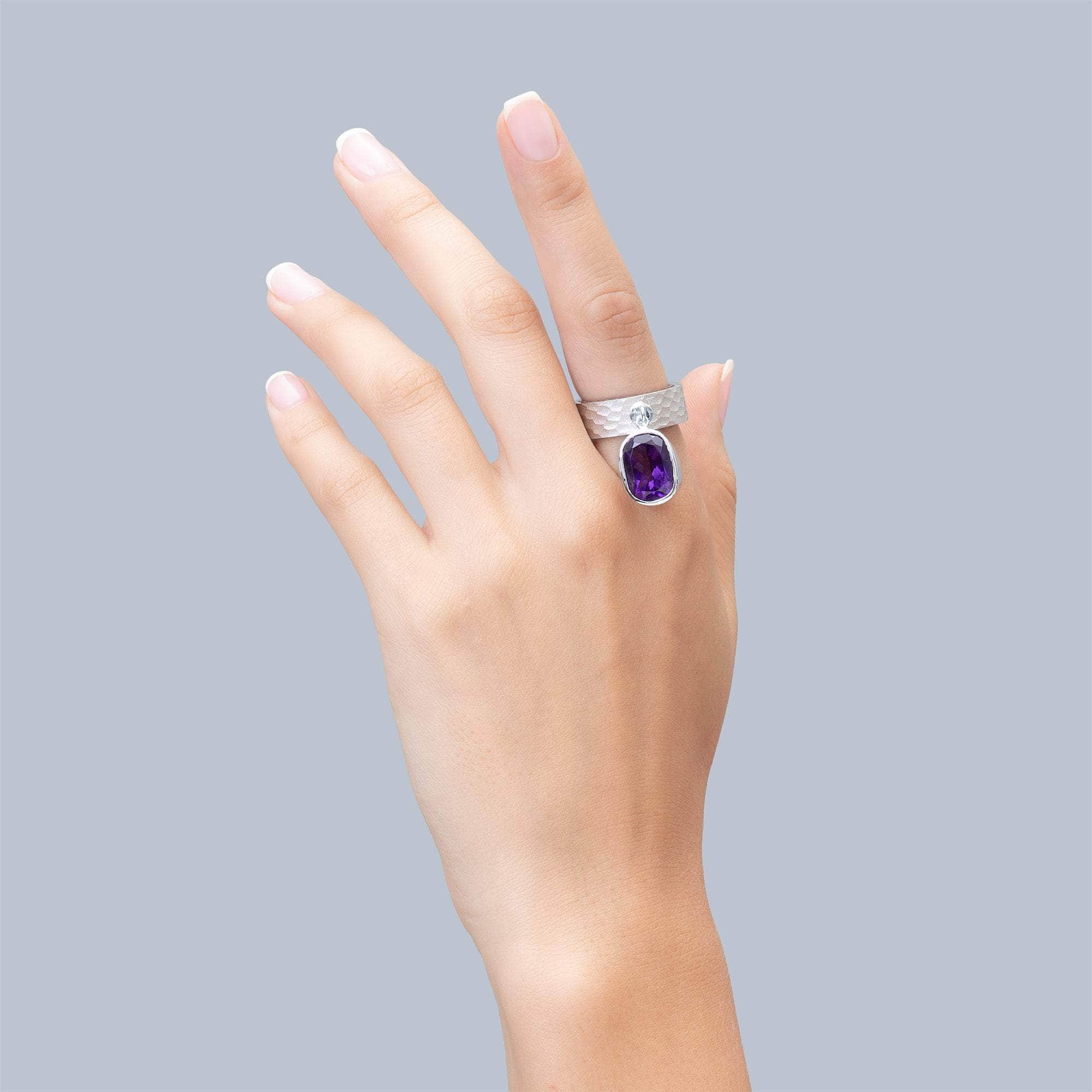 Lorelei Handmade 925 Silver & Rosewood Ring with Octagon-Cut Amethyst