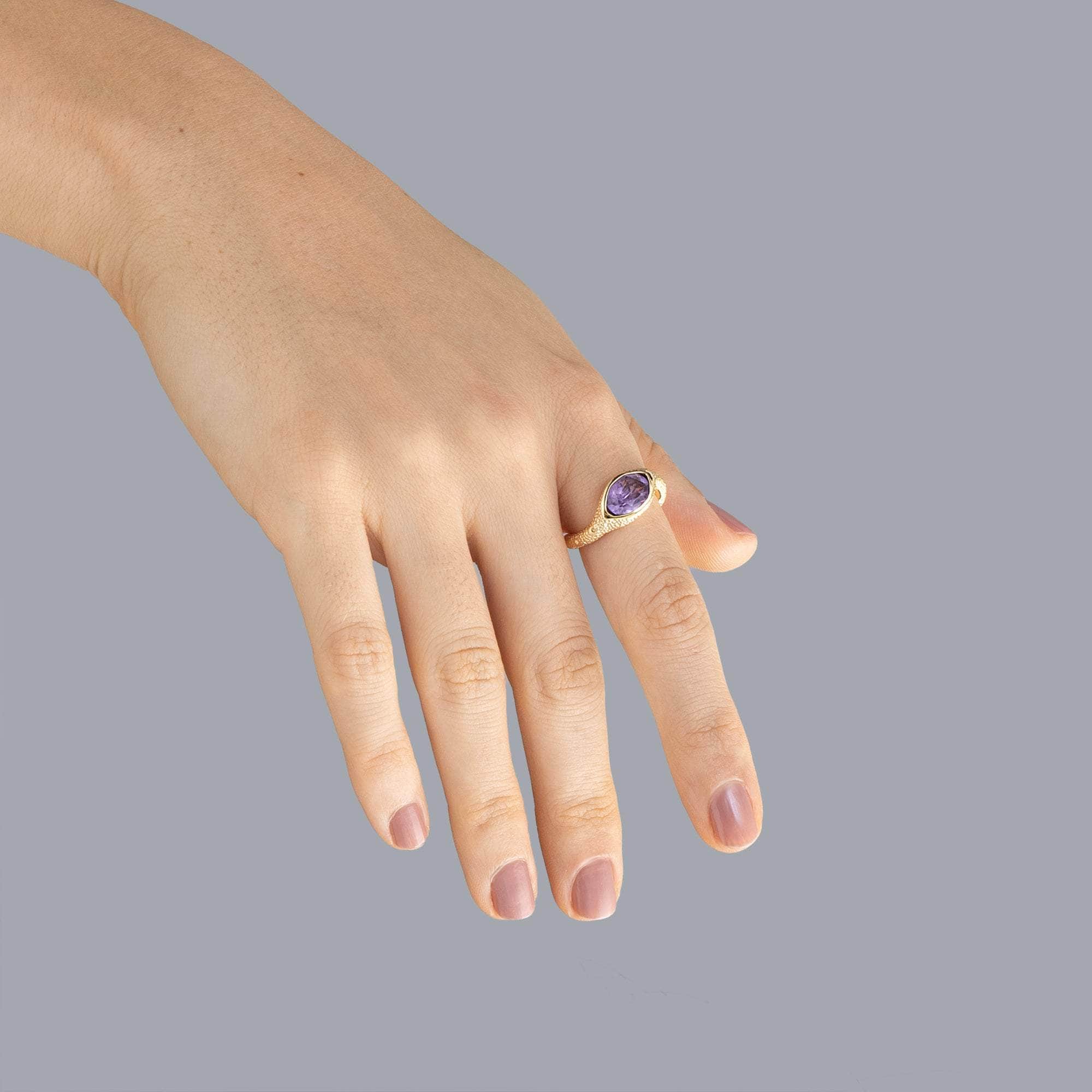 Marque Modern Design Natural Amethyst Ring in 925 Sterling Silver (18K Gold-Plated)