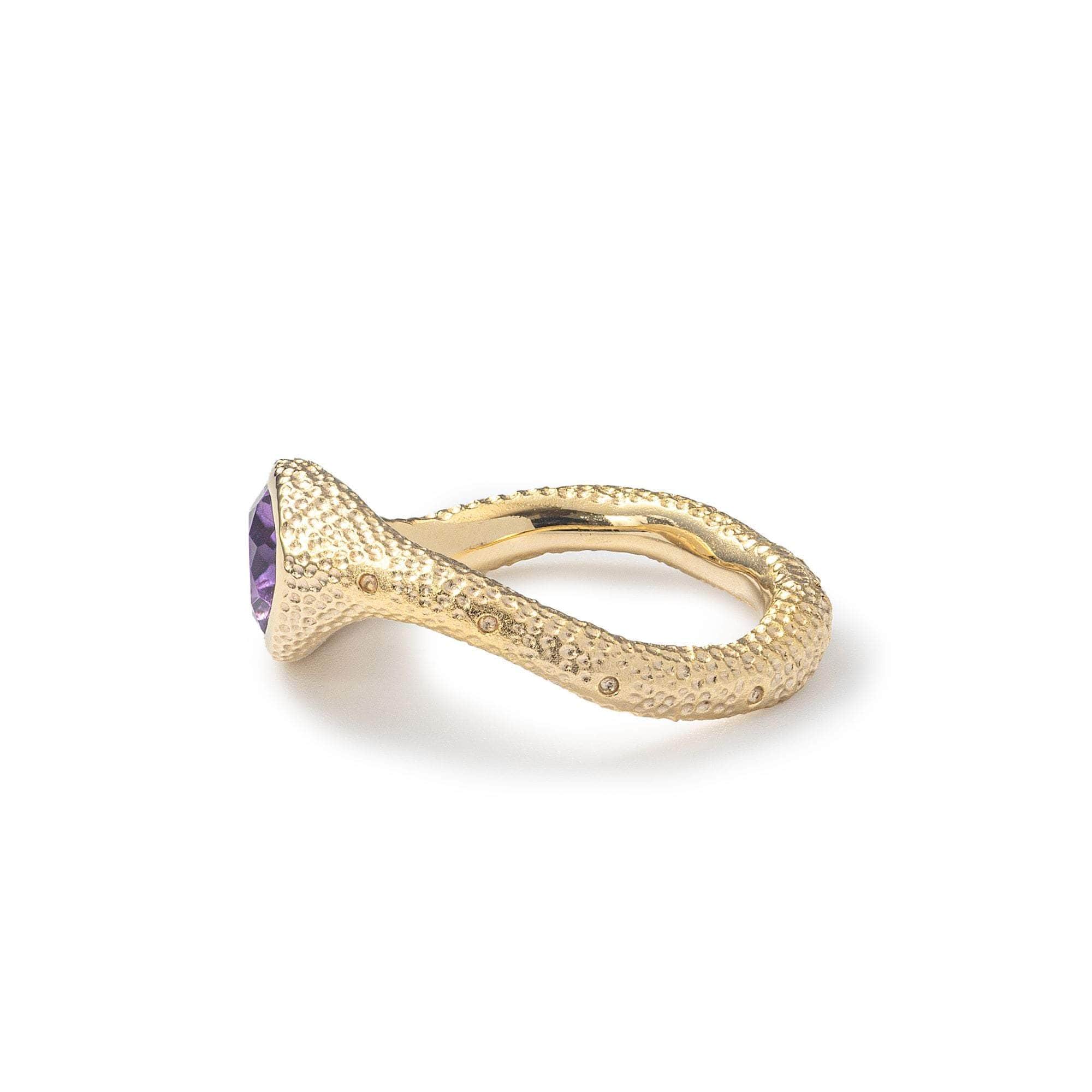 Marque Modern Design Natural Amethyst Ring in 925 Sterling Silver (18K Gold-Plated)