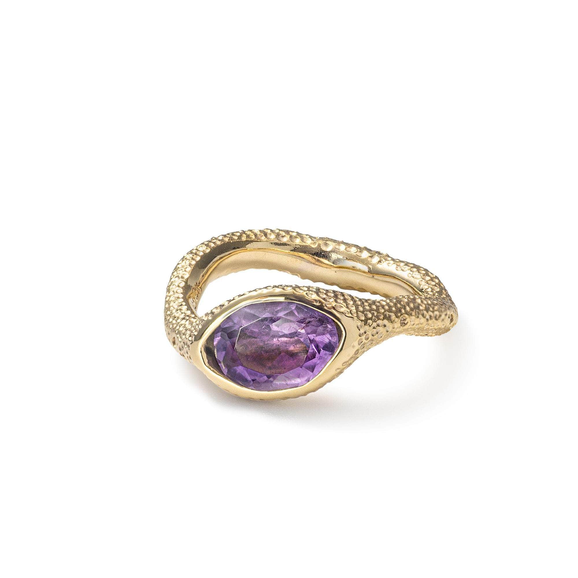 Marque Modern Design Natural Amethyst Ring in 925 Sterling Silver (18K Gold-Plated)