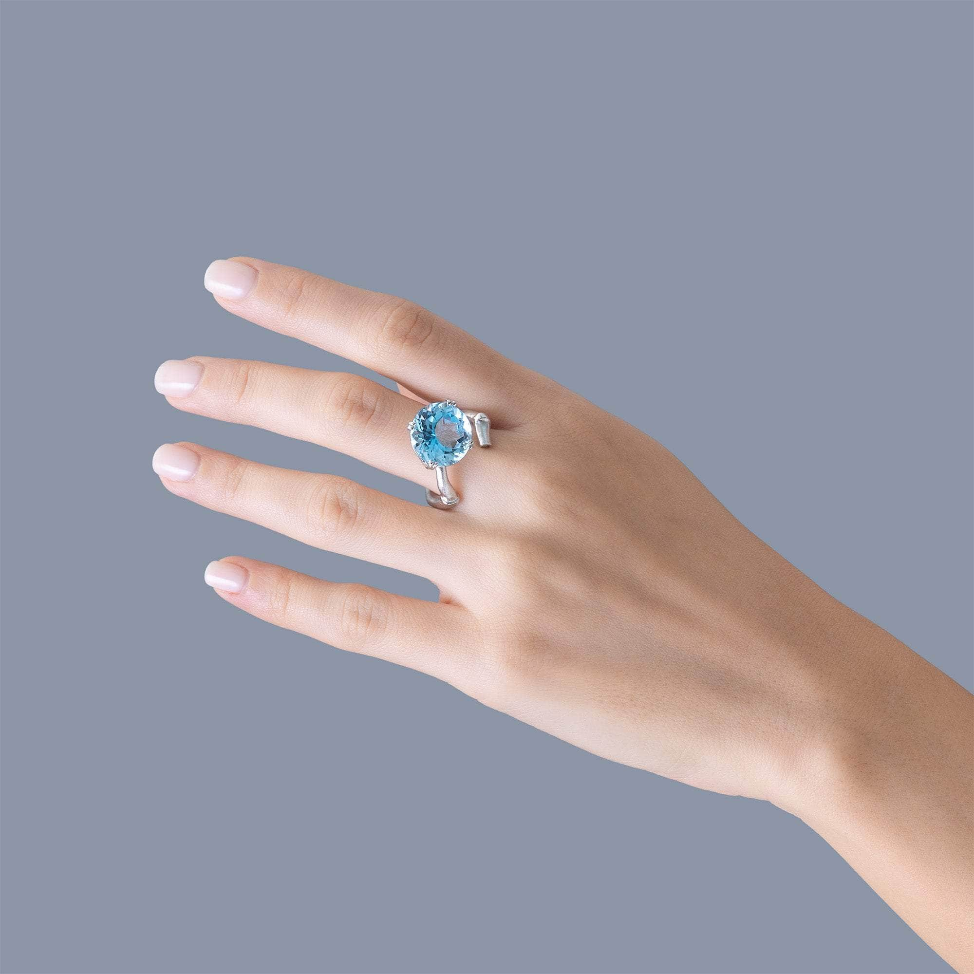 Mirae Open Band Thin Ring with Natural Round-Cut Blue Topaz