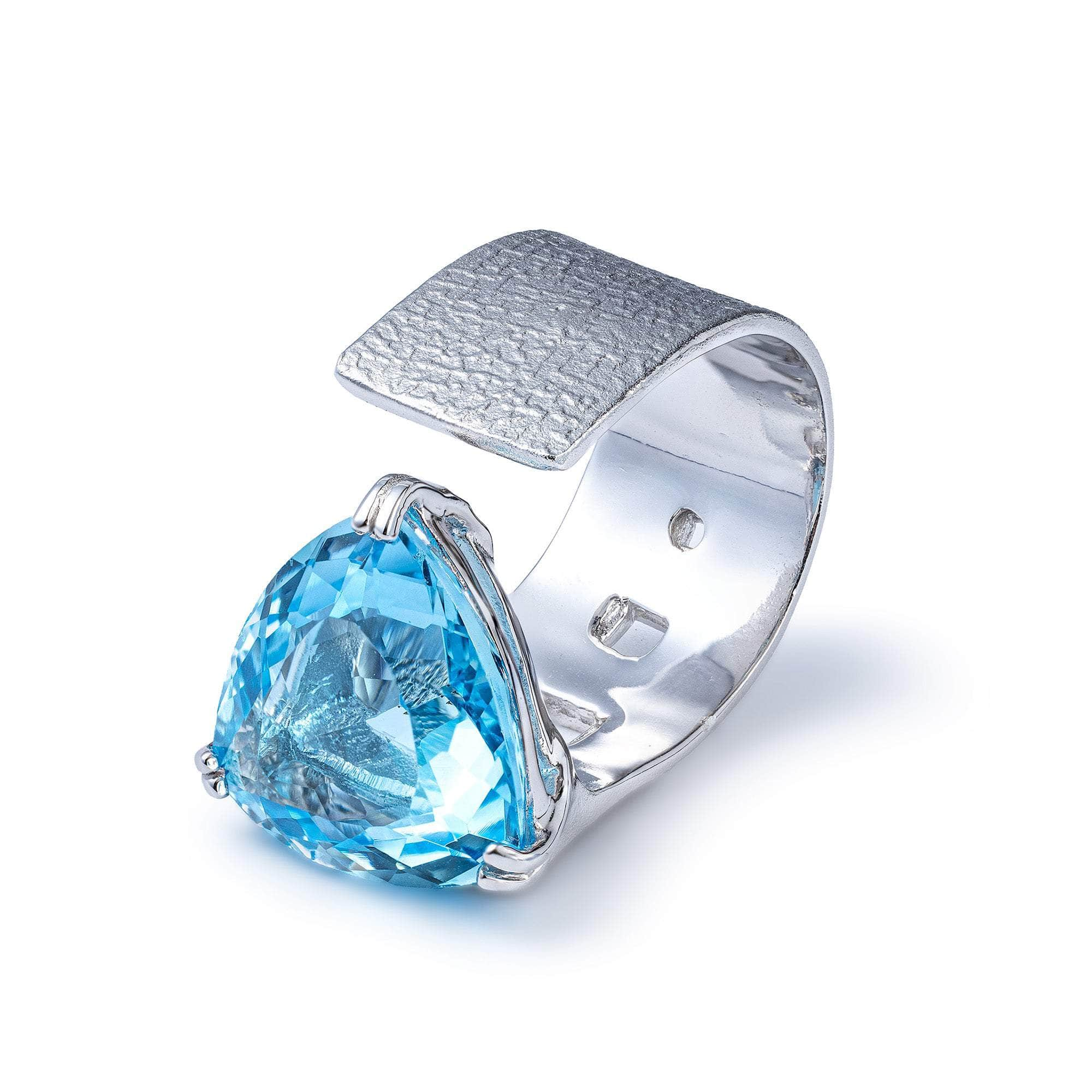 Mistral Sterling Silver Open Ring with Natural Trillion-cut Blue Topaz