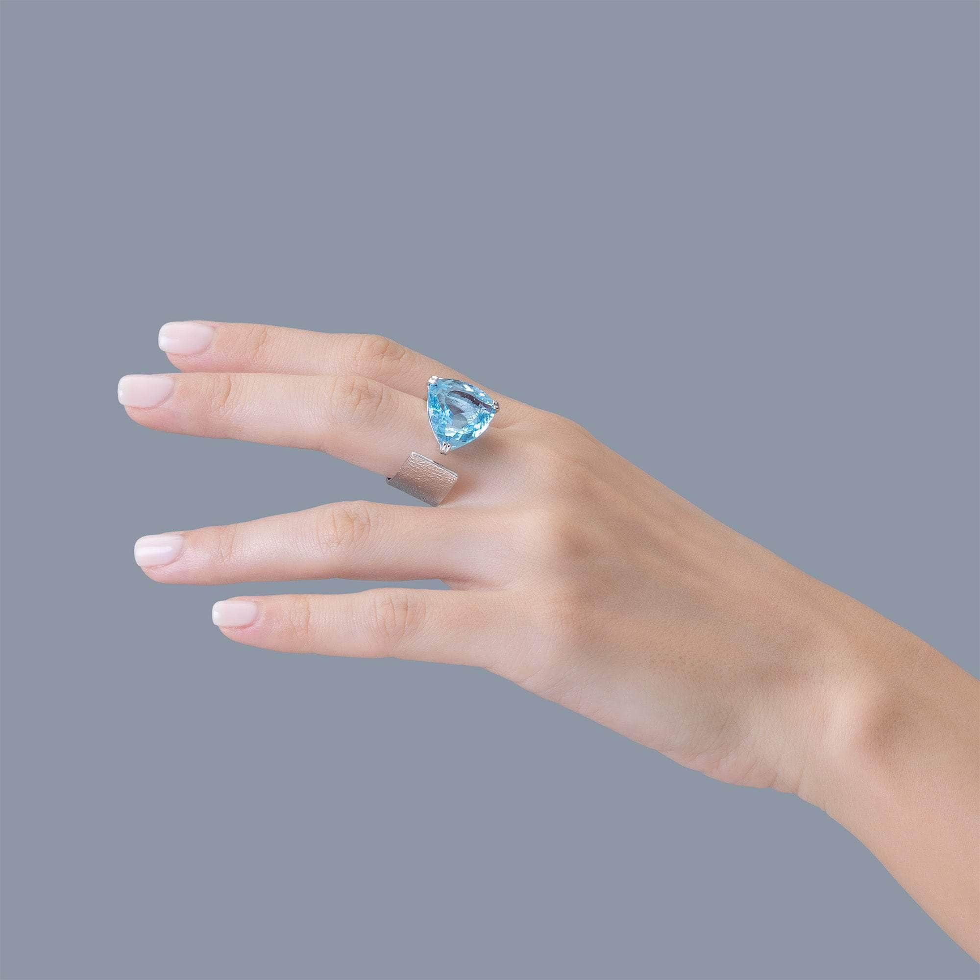 Mistral Sterling Silver Open Ring with Natural Trillion-cut Blue Topaz