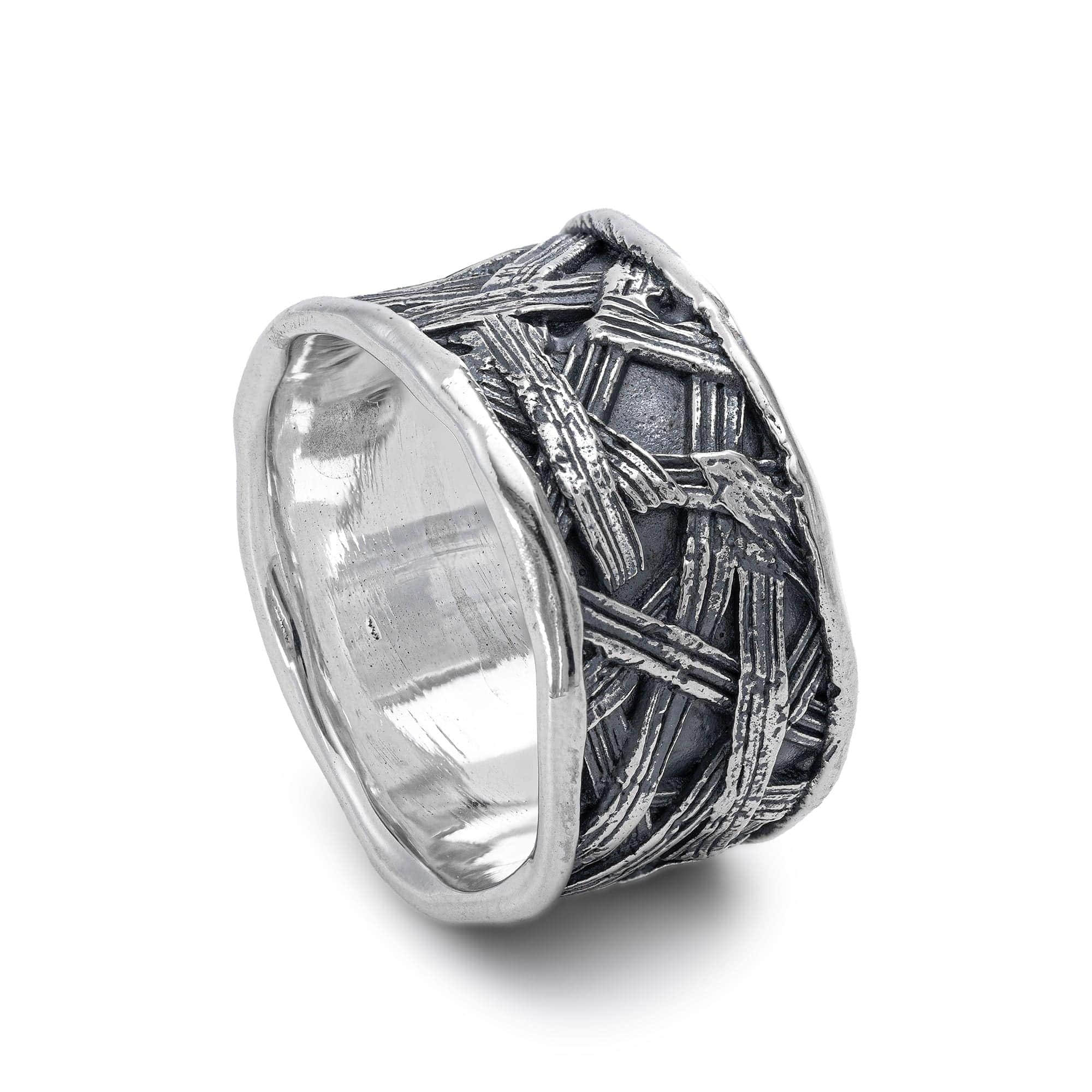 Molten Artisan Silver Ring with Etched Tribal Texture