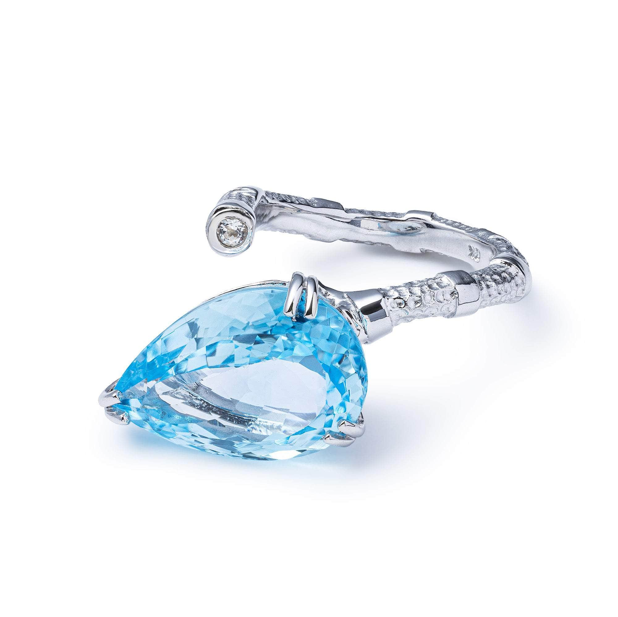 Neith Sterling Silver Thin Open Ring with Natural Pear-Cut Blue Topaz