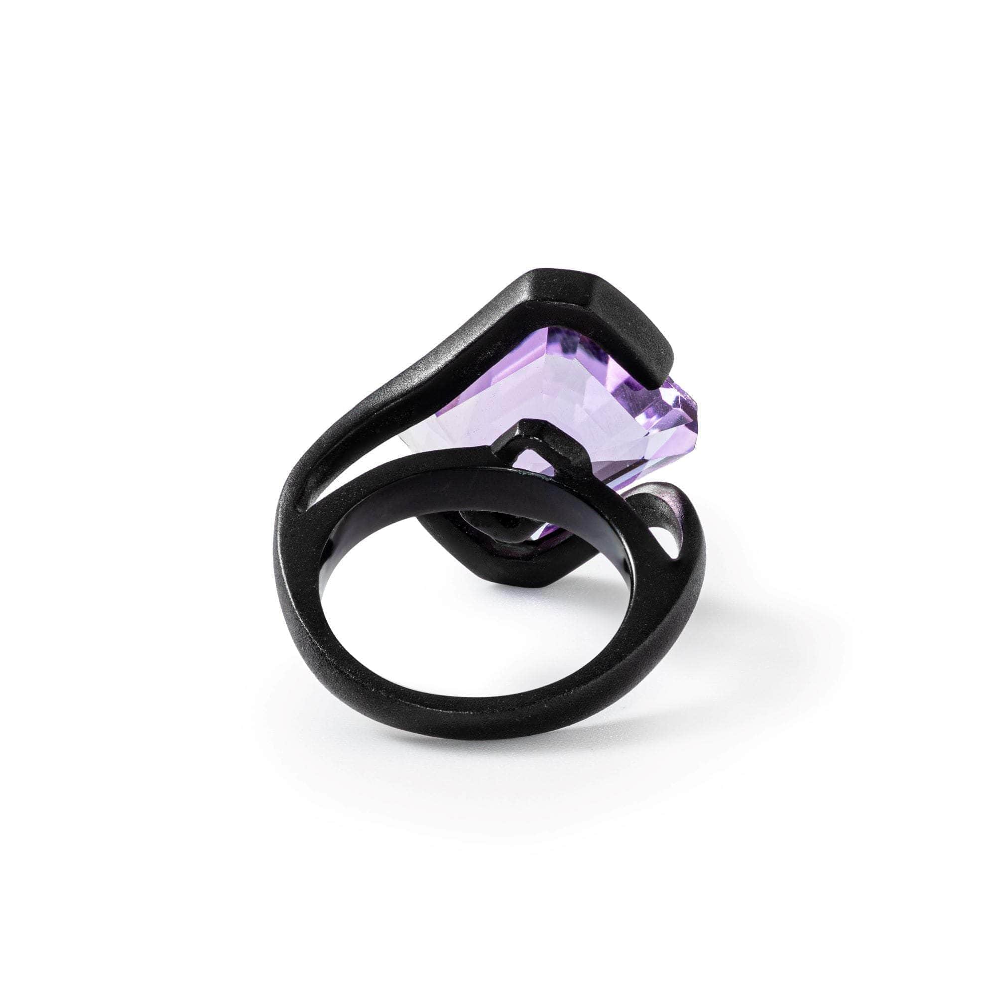 Nektar Iconic Design Black Silver Ring with Natural Octagon-Cut Amethyst