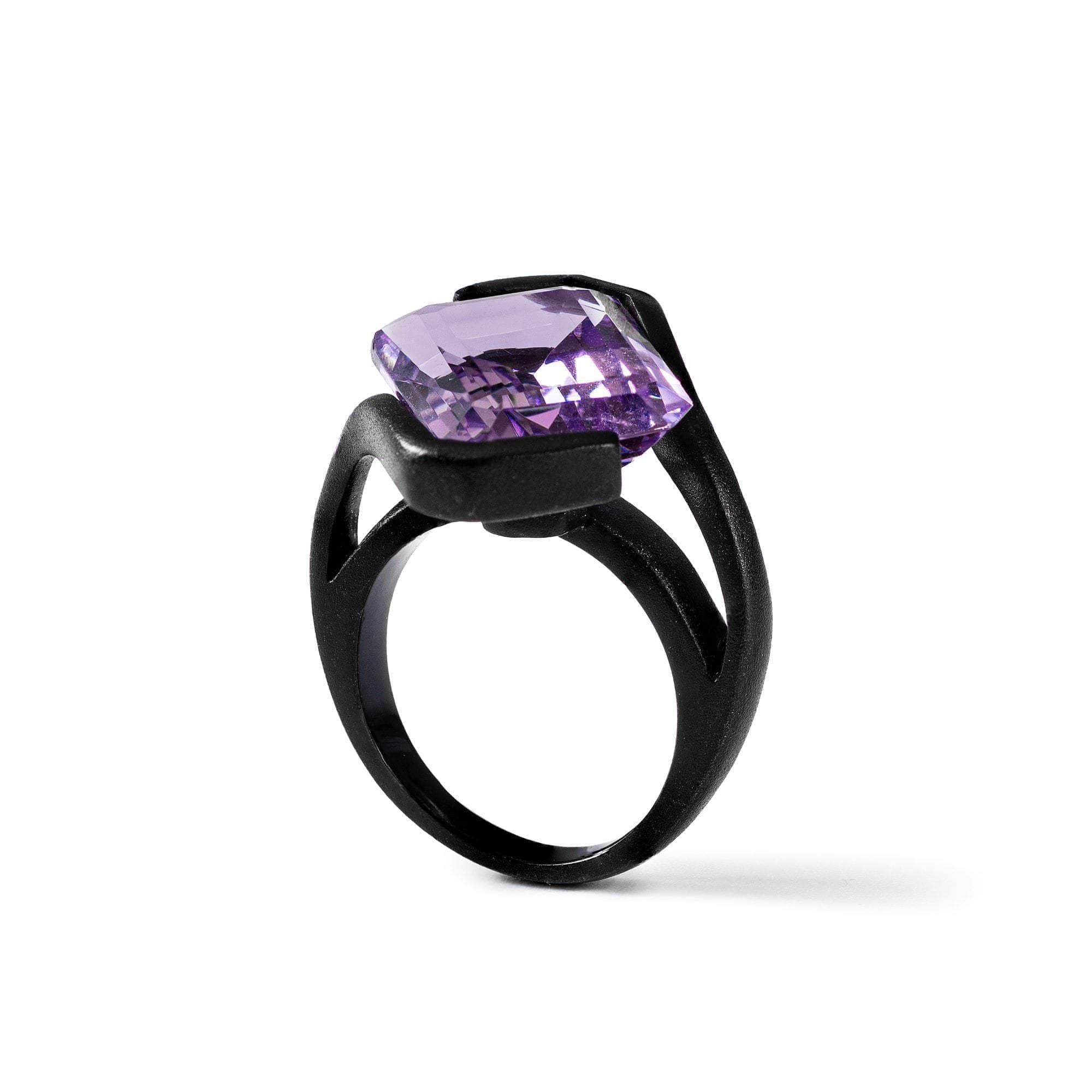 Nektar Iconic Design Black Silver Ring with Natural Octagon-Cut Amethyst