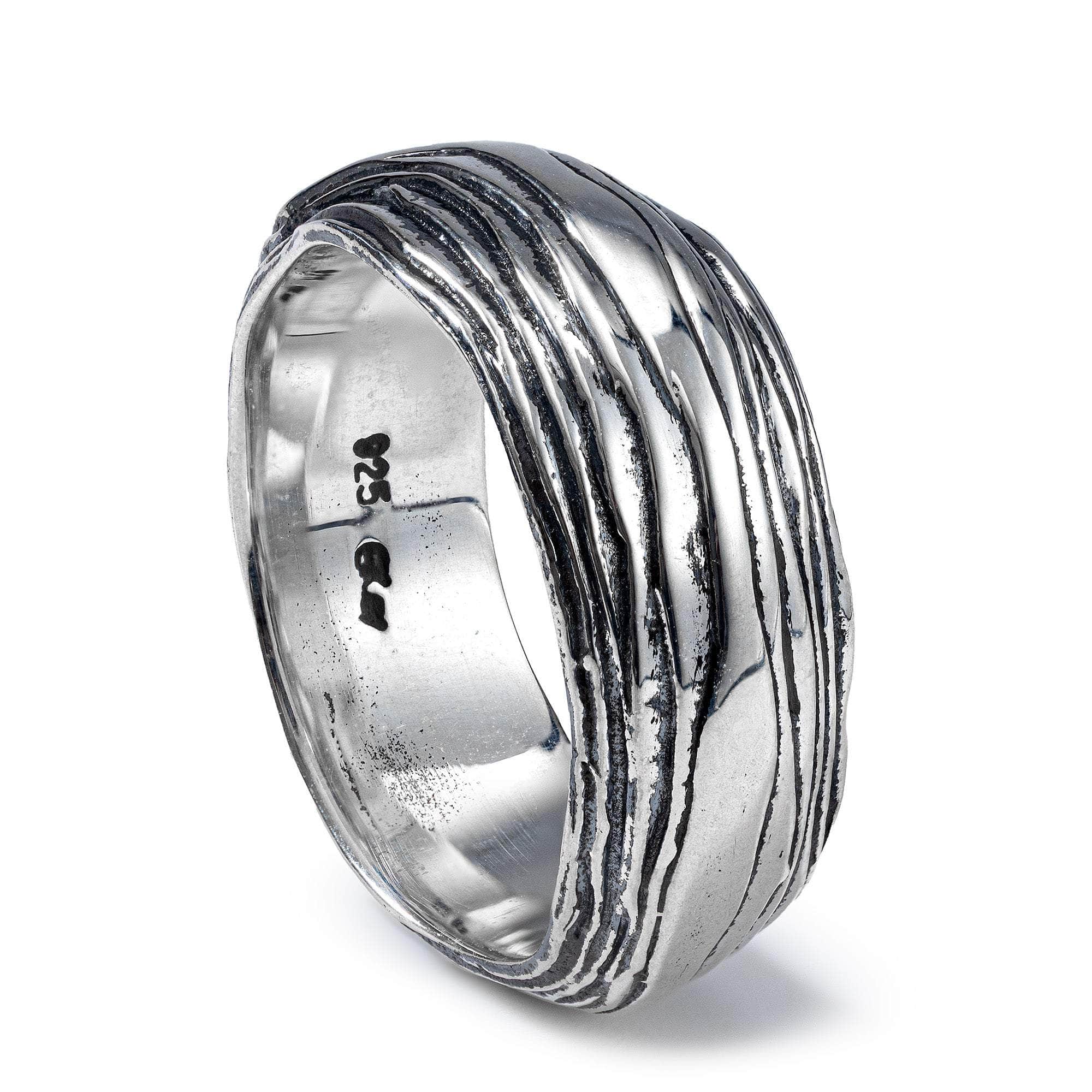 Neoma Oxidized 925 Silver Minimalist Ring with Layered Organic Texture