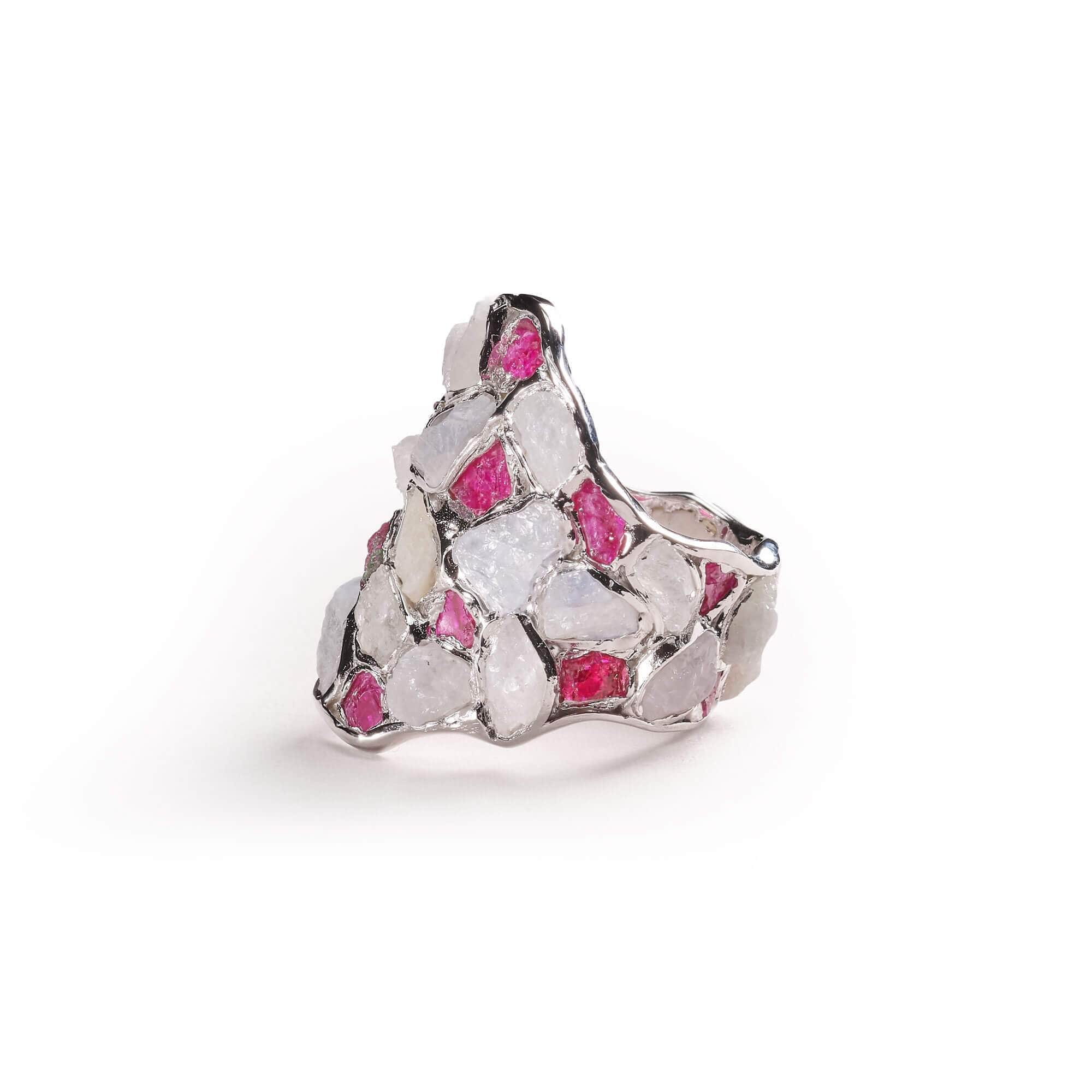 Nerissa White Sapphire Ruby Ring (White Rhodium)
