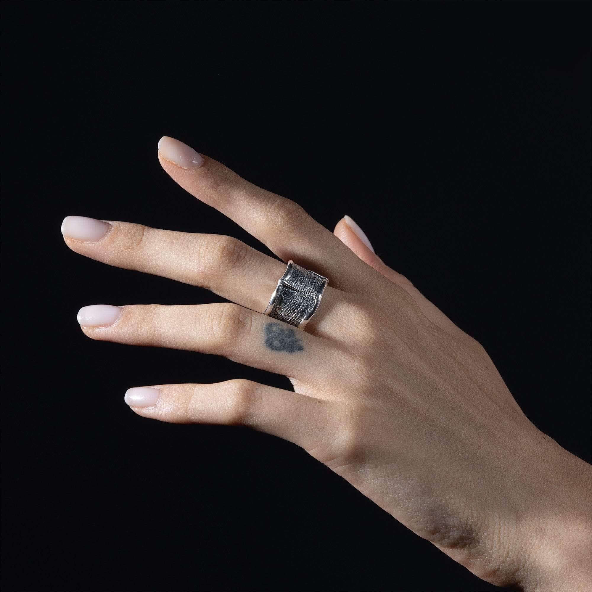 Nether Oxidized Sterling Silver Band with Textile Pattern