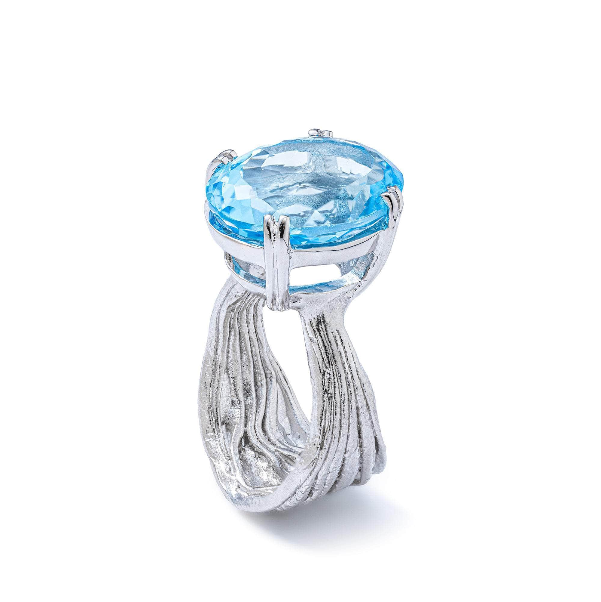 Nila Textured 925 Silver Ring with Natural Oval-Cut Blue Topaz