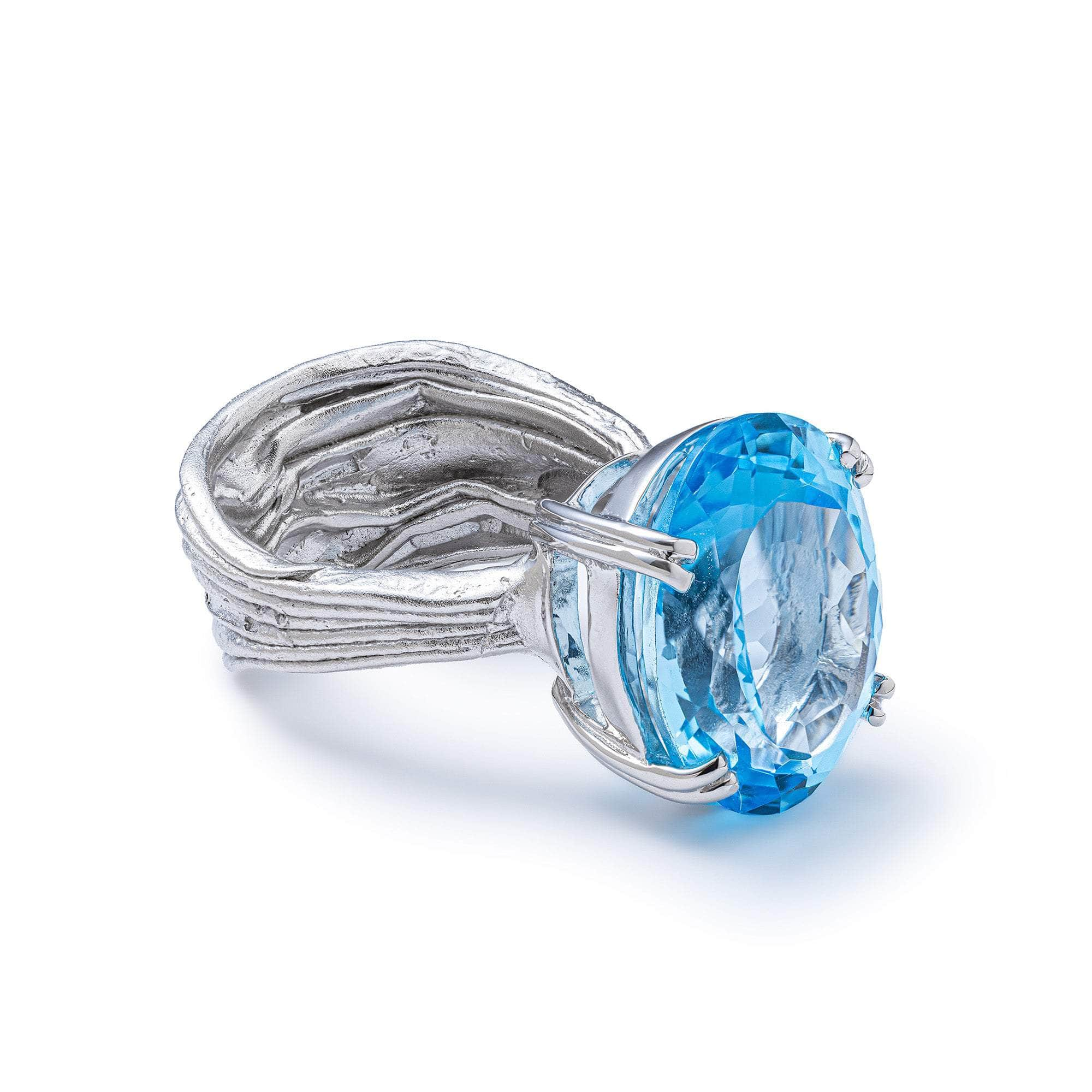 Nila Textured 925 Silver Ring with Natural Oval-Cut Blue Topaz