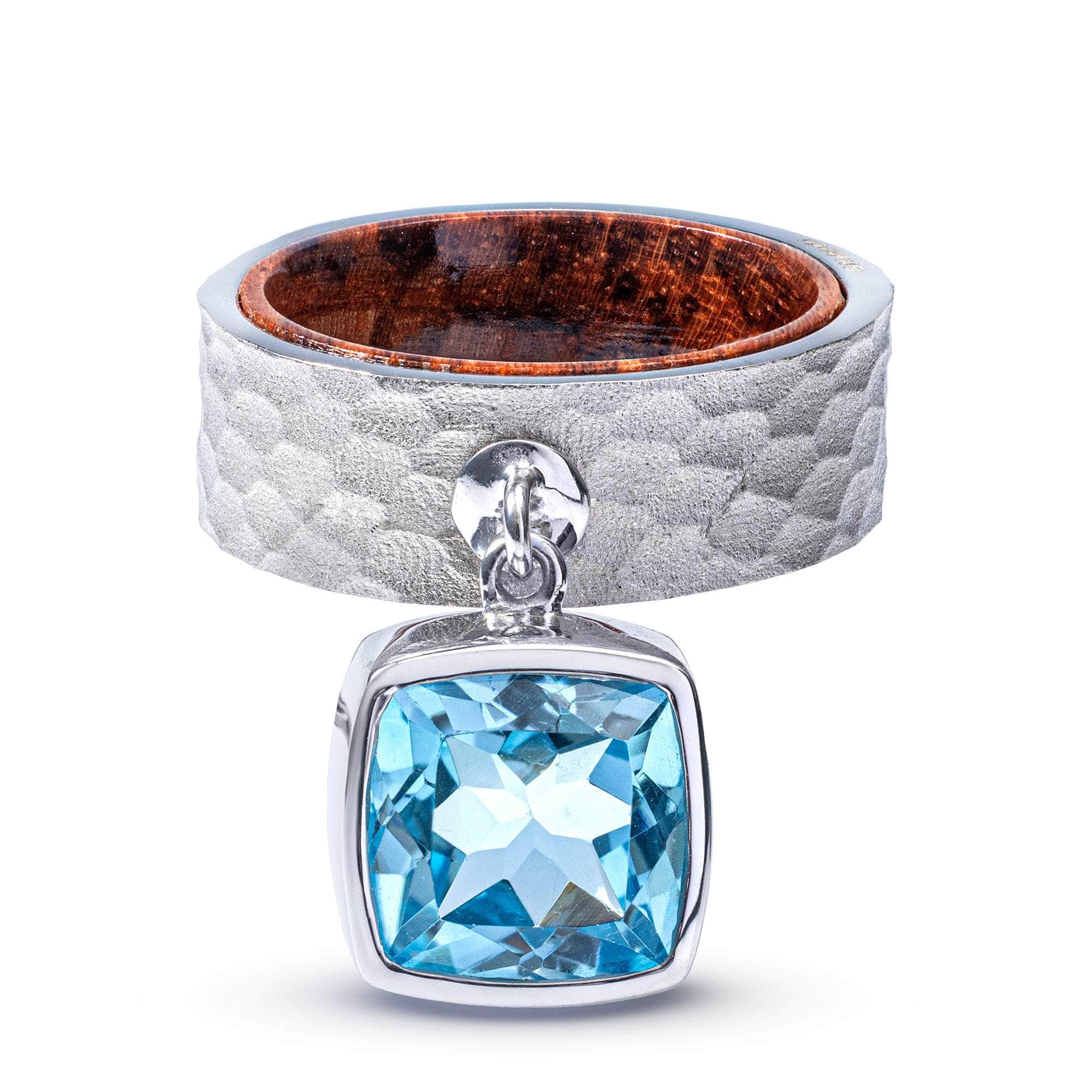 Nixie Sterling Silver Ring with Cushion Blue Topaz and Rosewood Core