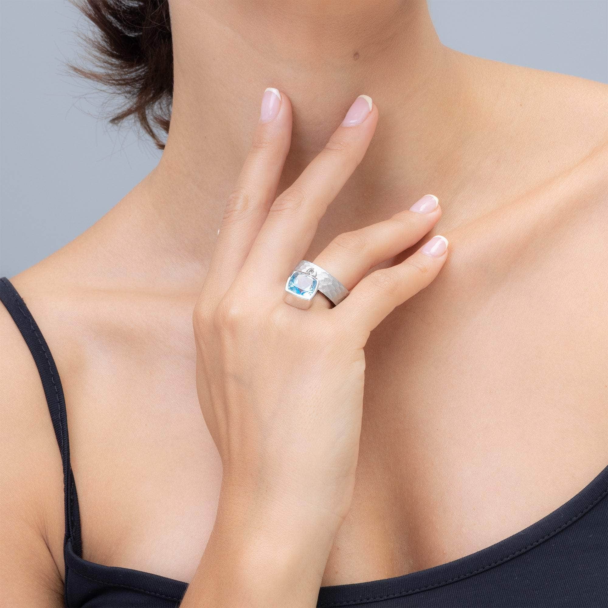 Nixie Sterling Silver Ring with Cushion Blue Topaz and Rosewood Core