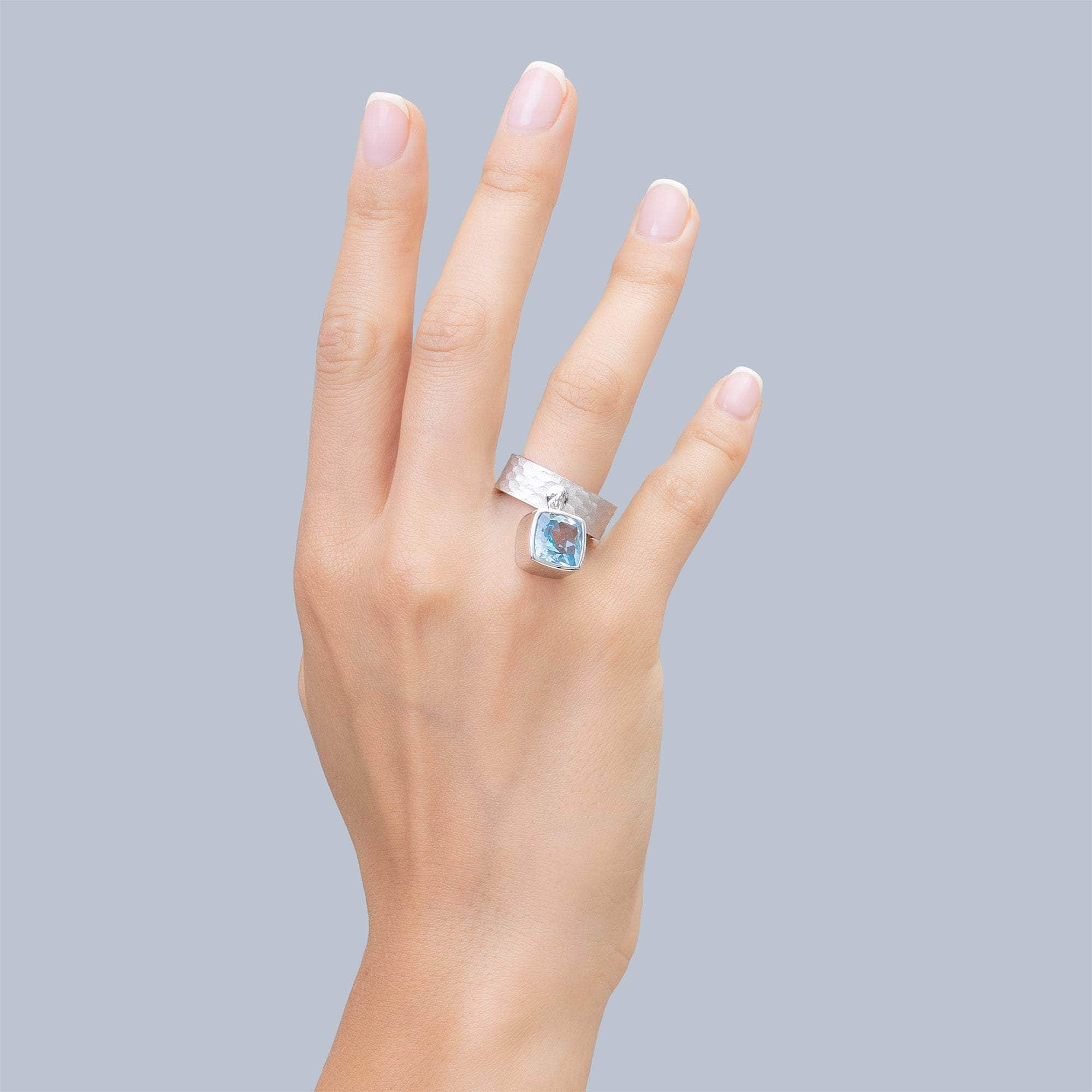 Nixie Sterling Silver Ring with Cushion Blue Topaz and Rosewood Core