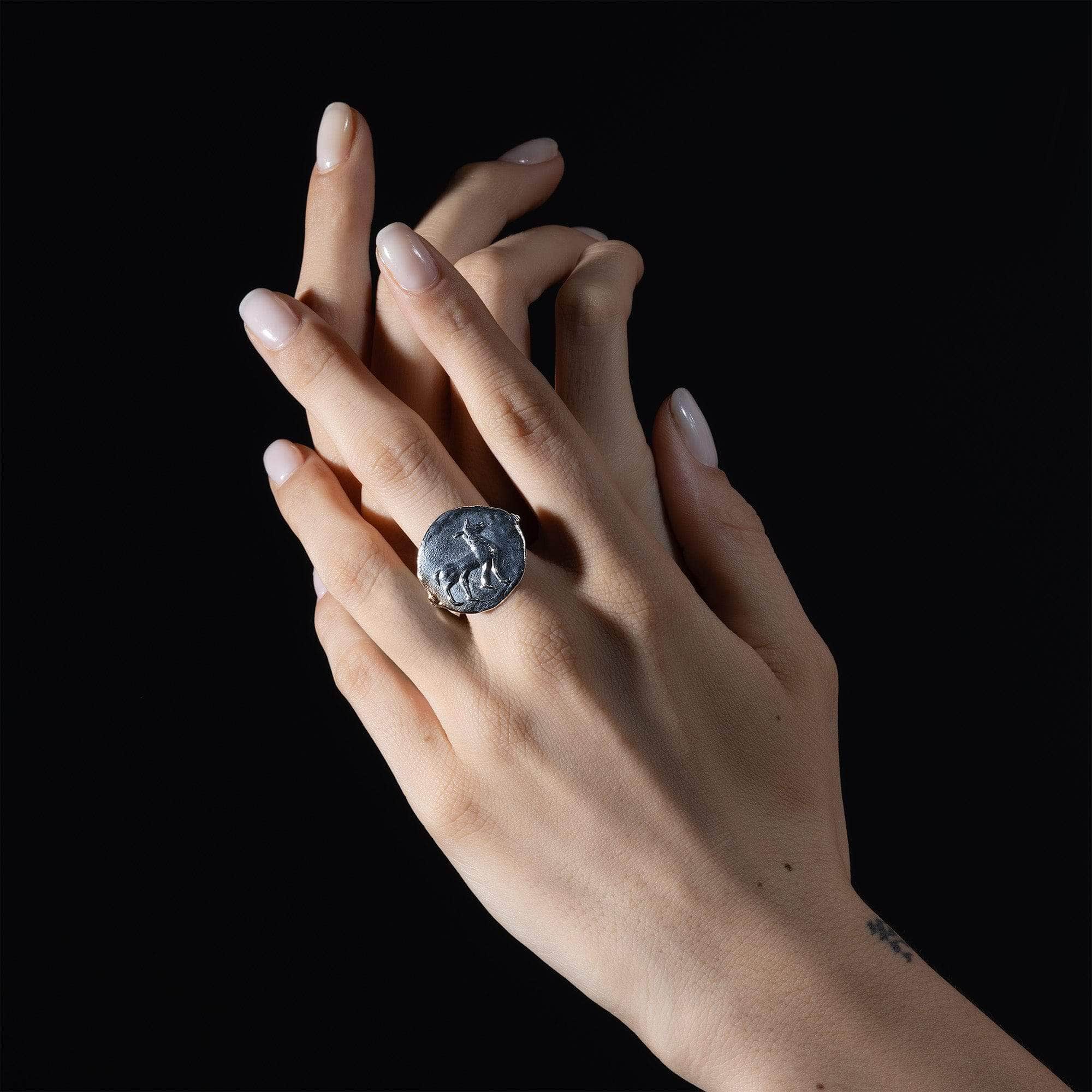 Oxidized 925 Silver Ring with Ancient Anubis Seal