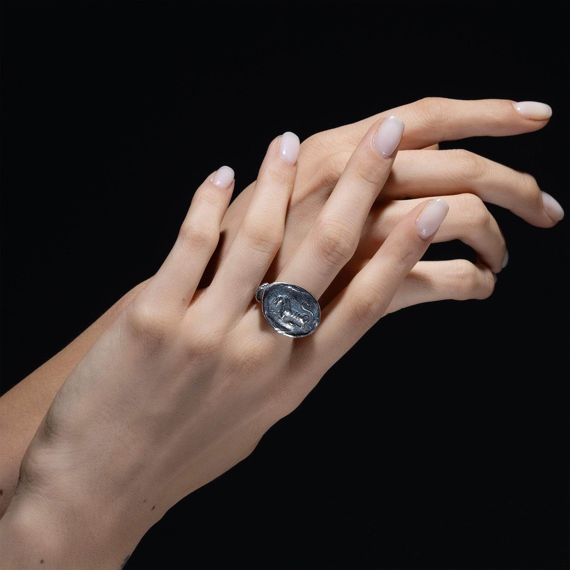 Oxidized 925 Silver Ring with Ancient Beast Seal
