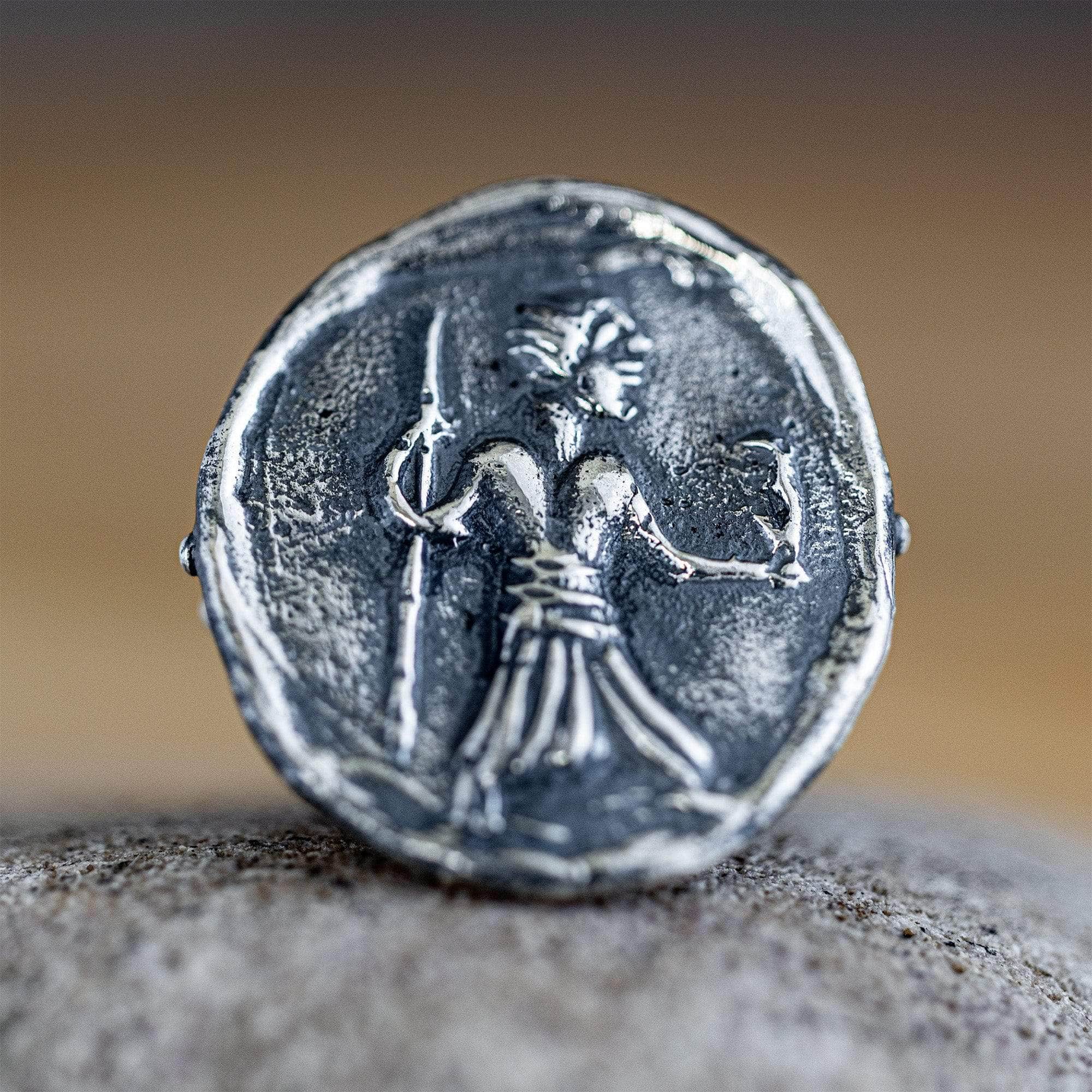 Oxidized 925 Silver Ring with Ancient Fire Seal